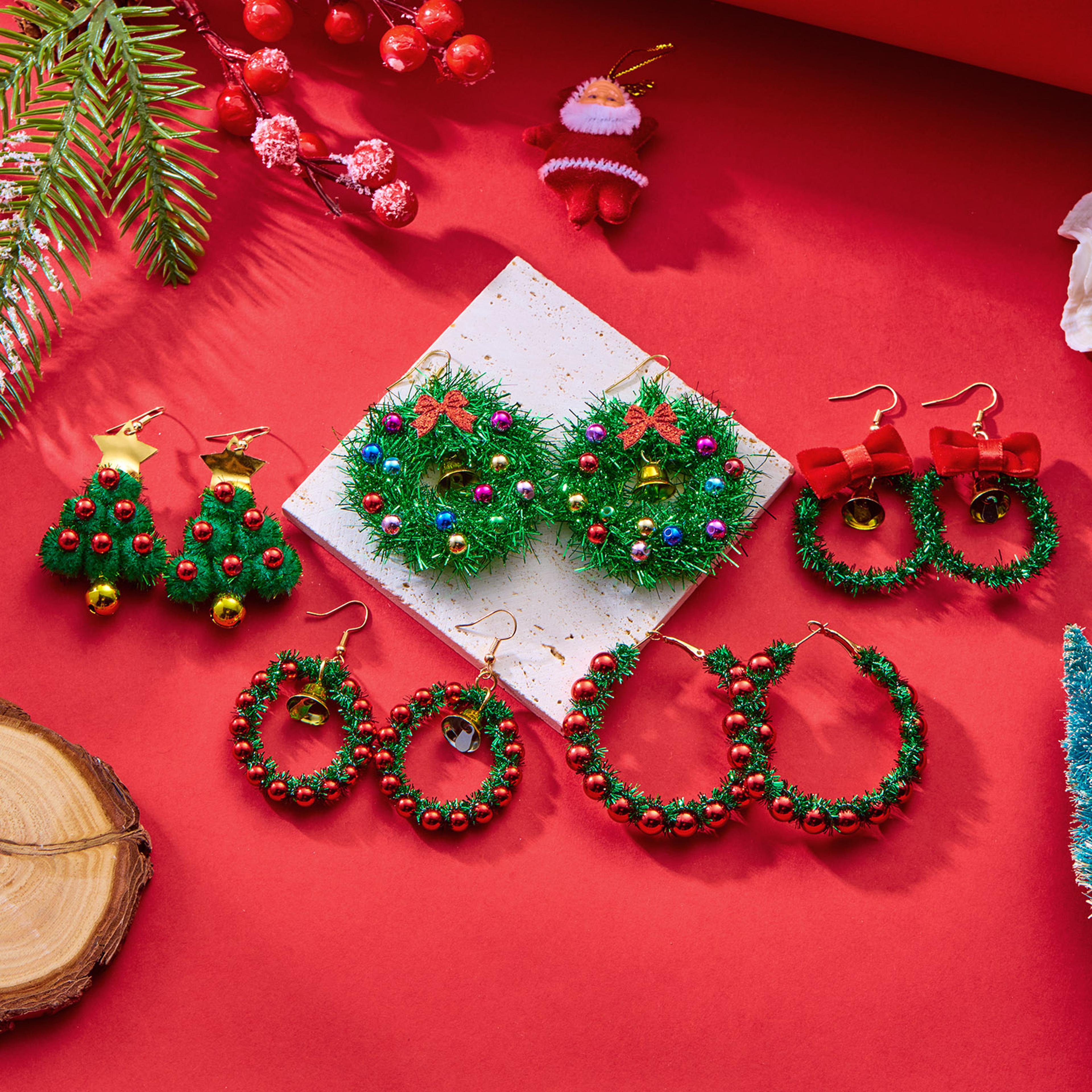 Women Jewelry Christmas Tree Bell Earrings Fashion Red Green Xmas Stud Wreath Star Bowknot Dangle D 3