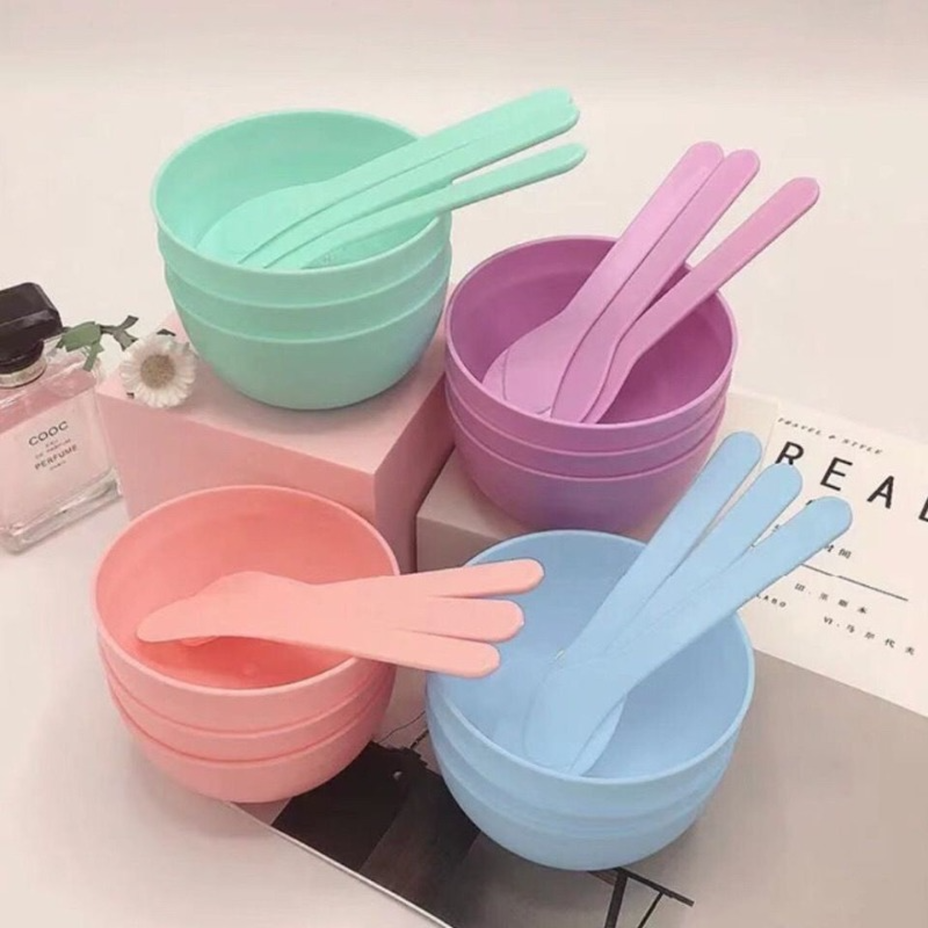 spoon set portable beauty tools, small diy face masks and mud bowl, skin care kit for homemade essential oil mixing