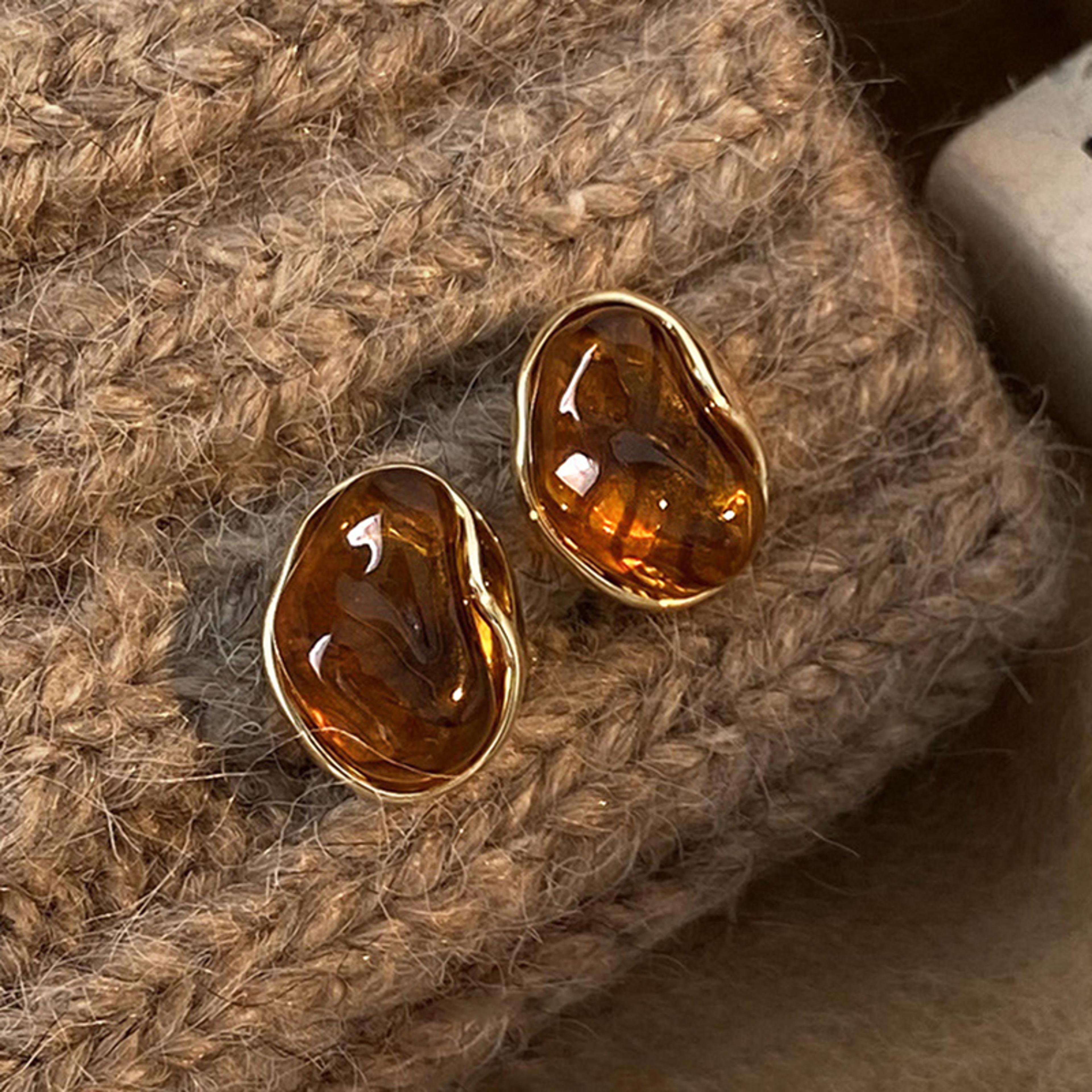 Dangle Earrings For Women Fashion New Brown Resin Tiger Eye Stone Melard Color Jewelry Silver Needl 6
