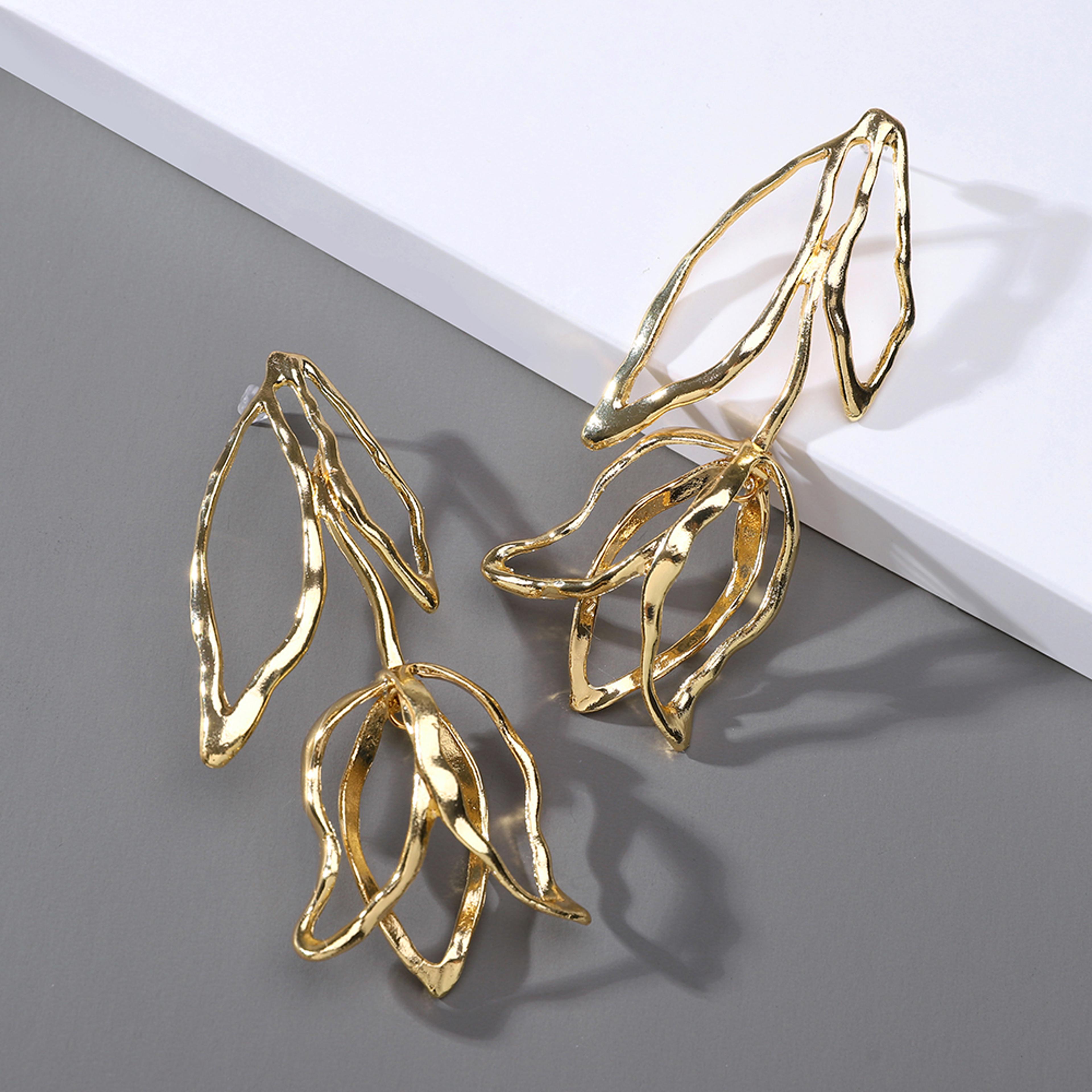 Trend Fashion Unique Pendientes Flower Long Dangle Earrings For Women Modern Luxury Design Metal Ge 5