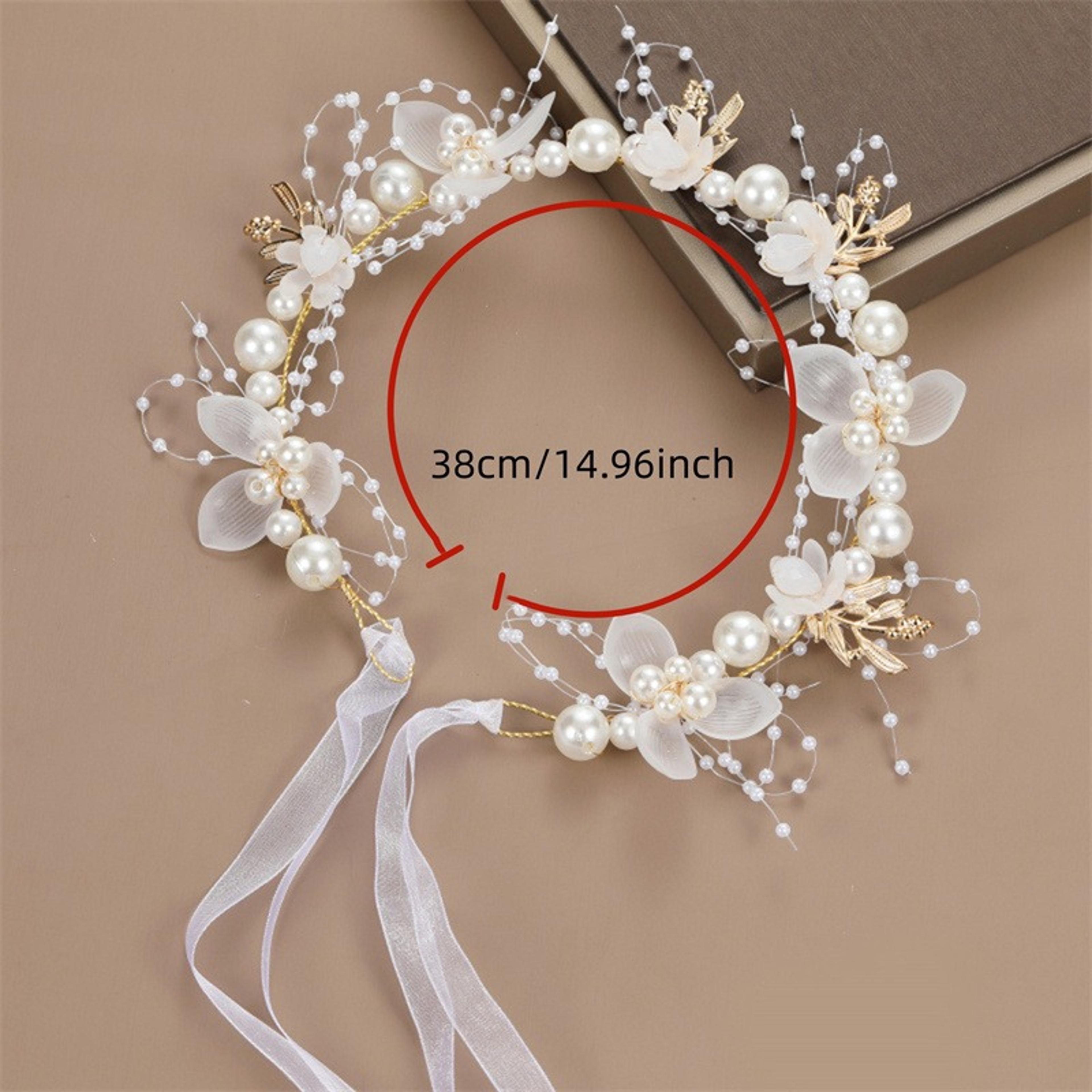 Bohemian Spring Bridal Pearl Hair Headdress Flower Wreath Bride Garland Head Hoop Headbands Girls H 5