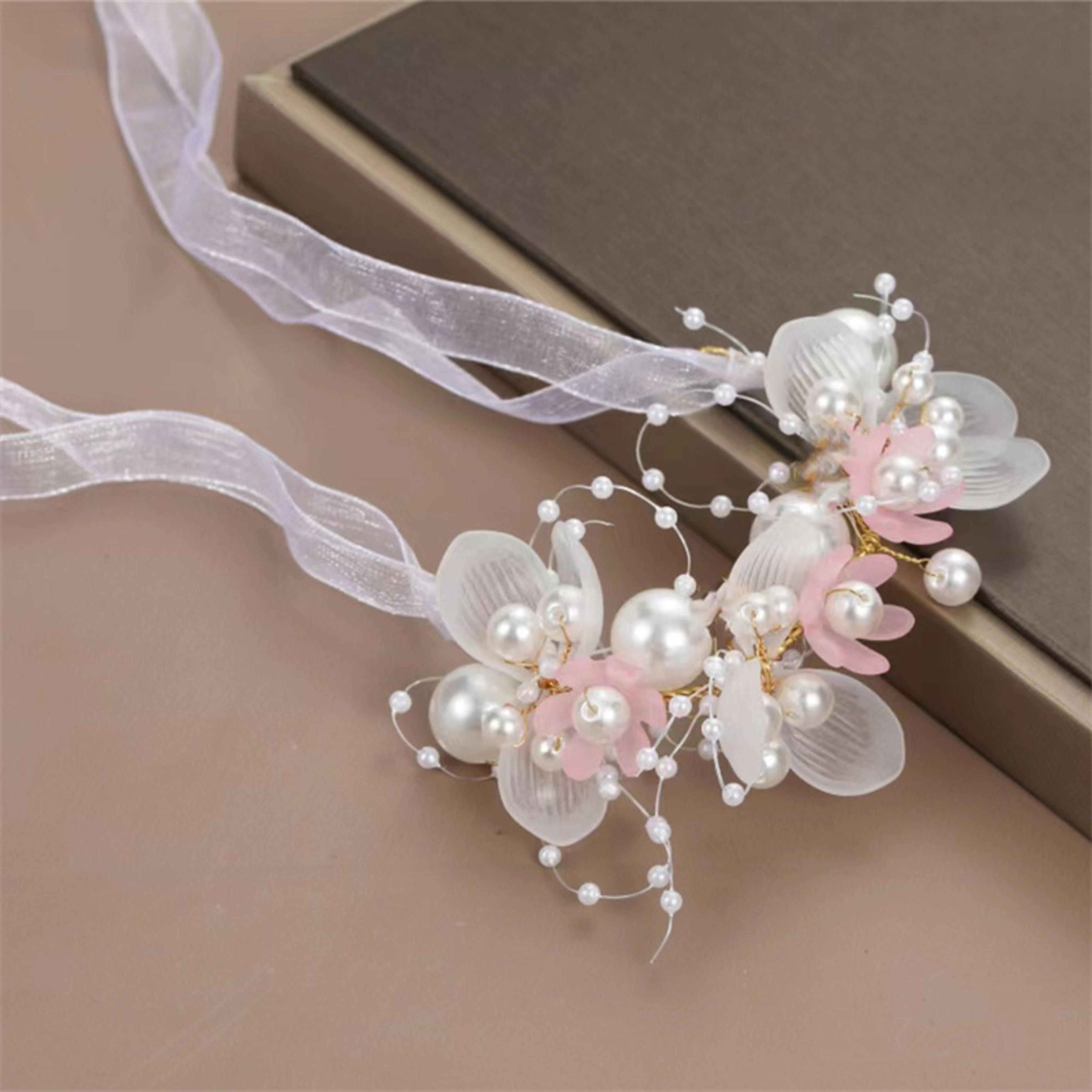 Bohemian Spring Bridal Pearl Hair Headdress Flower Wreath Bride Garland Head Hoop Headbands Girls H 11