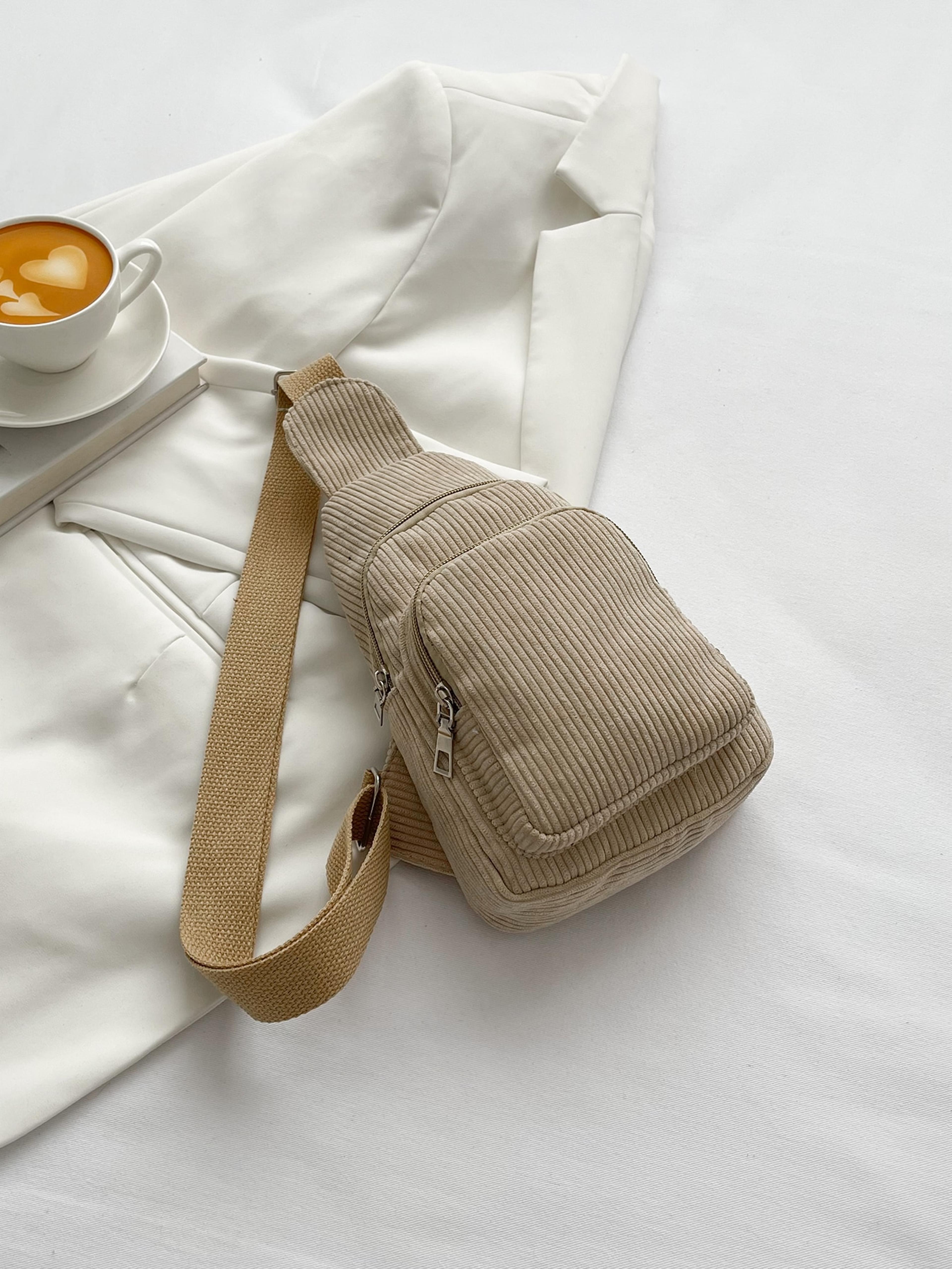 Womens Chest Bag Corduroy Small Bag Simple Crossbody Casual Lightweight Waist Bag Korean Style 1
