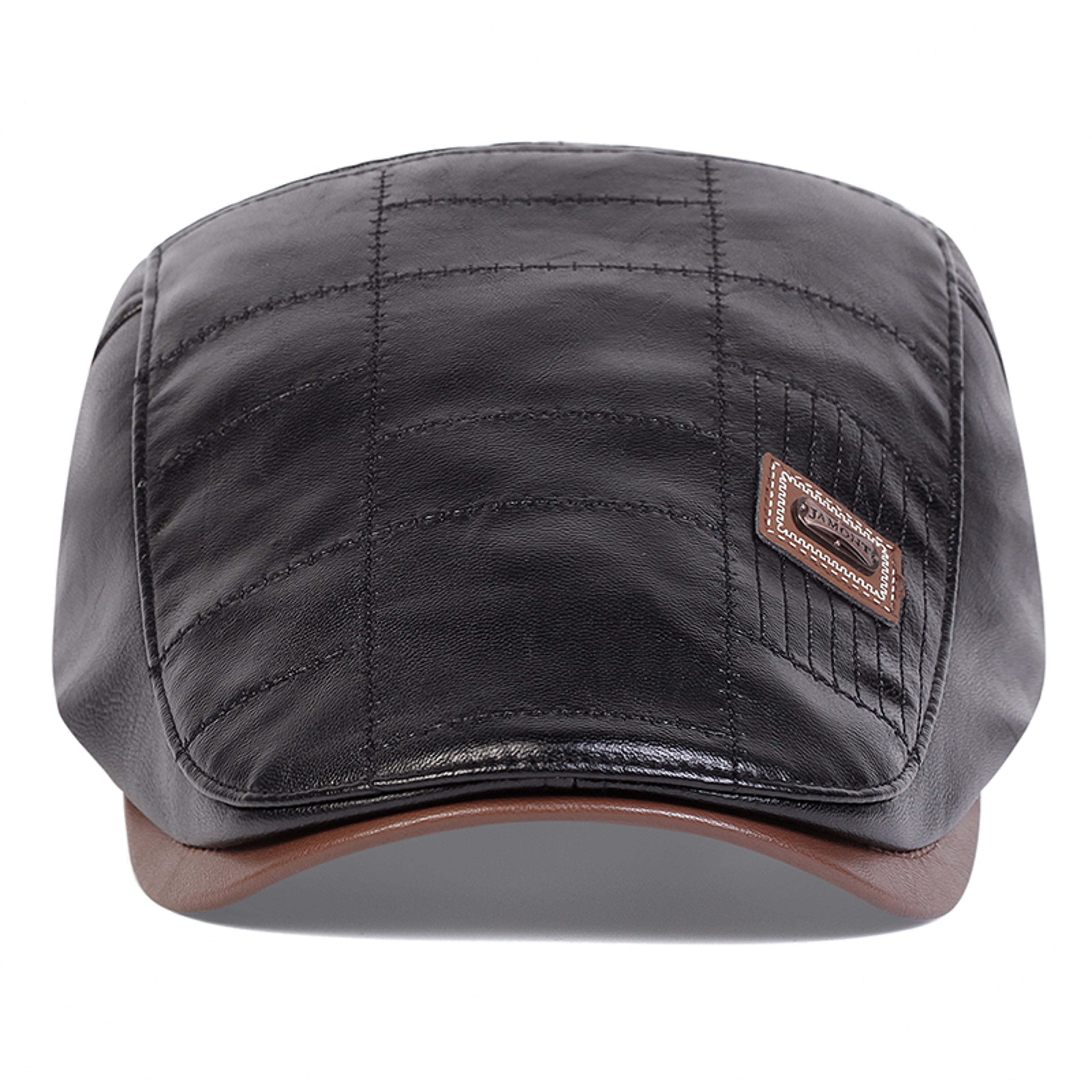 Mens Retro PU Leather Flat Cap Adjustable Side Newsboy Hat Spring Autumn Hip Hop Beret British Pain 2