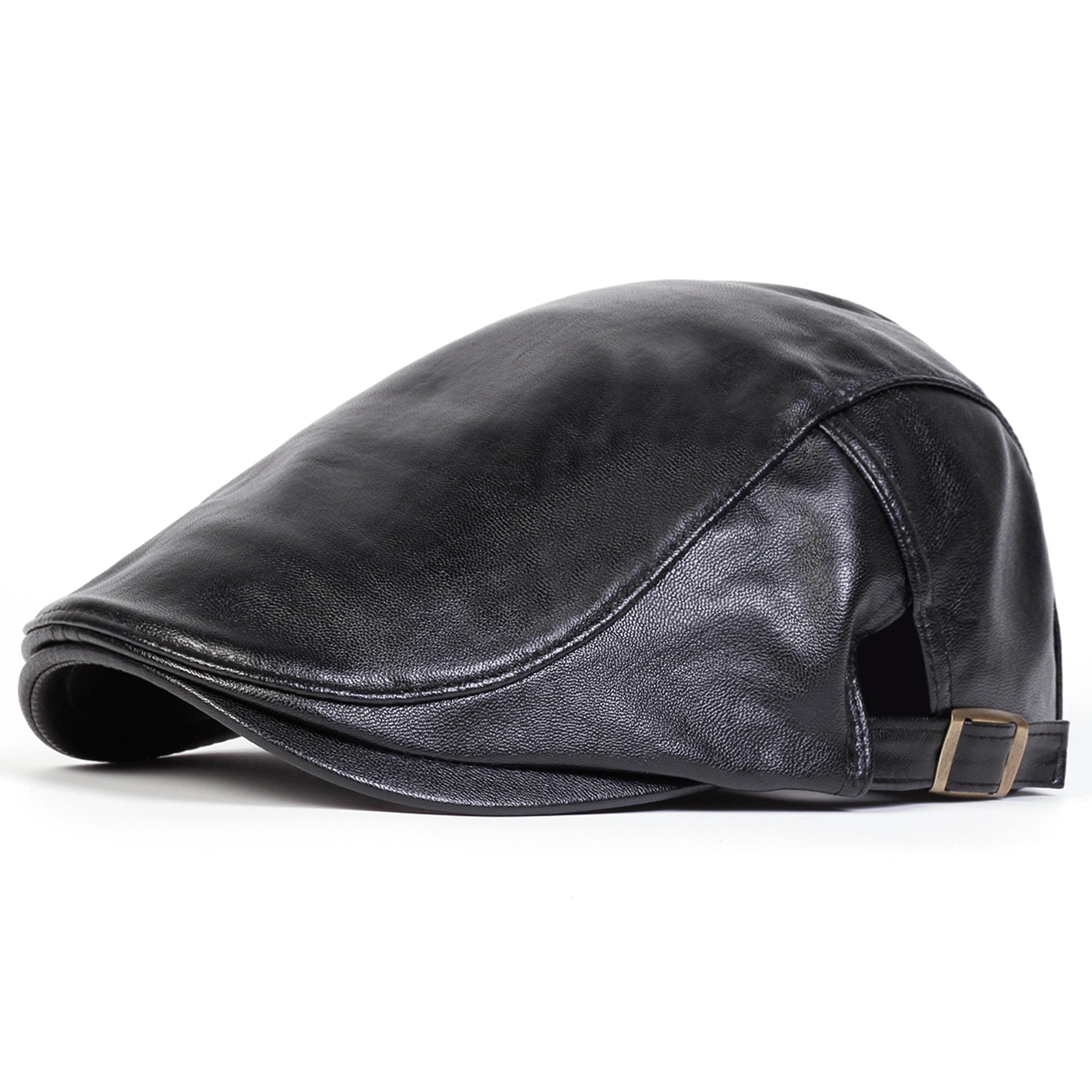 Mens Retro PU Leather Flat Cap Adjustable Side Newsboy Hat Spring Autumn Hip Hop Beret British Pain 6