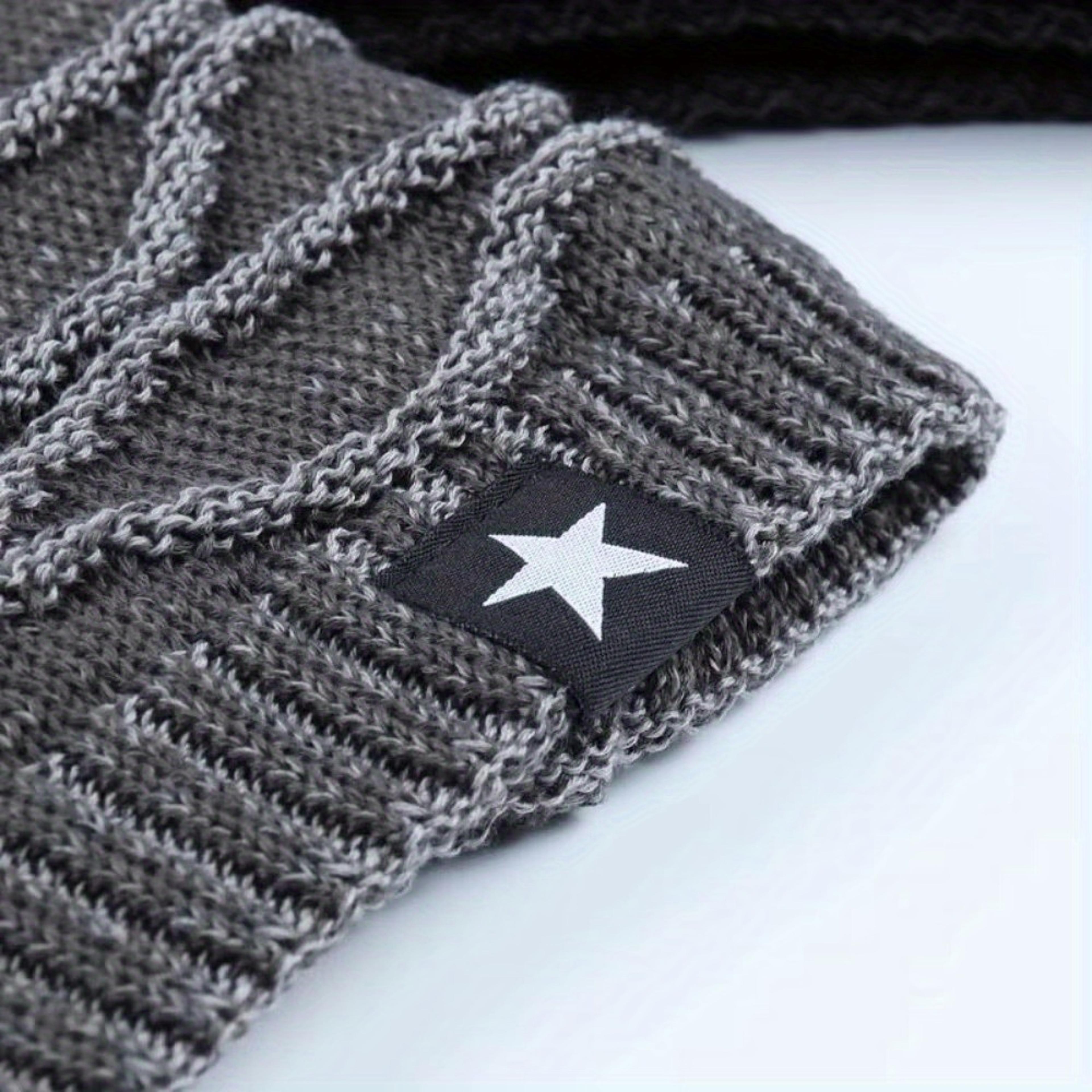 Fur Lined Winter Hat Men And Women Knitted Beanie Cap Casual Fivepointed Star Decor Winter Knitted  3