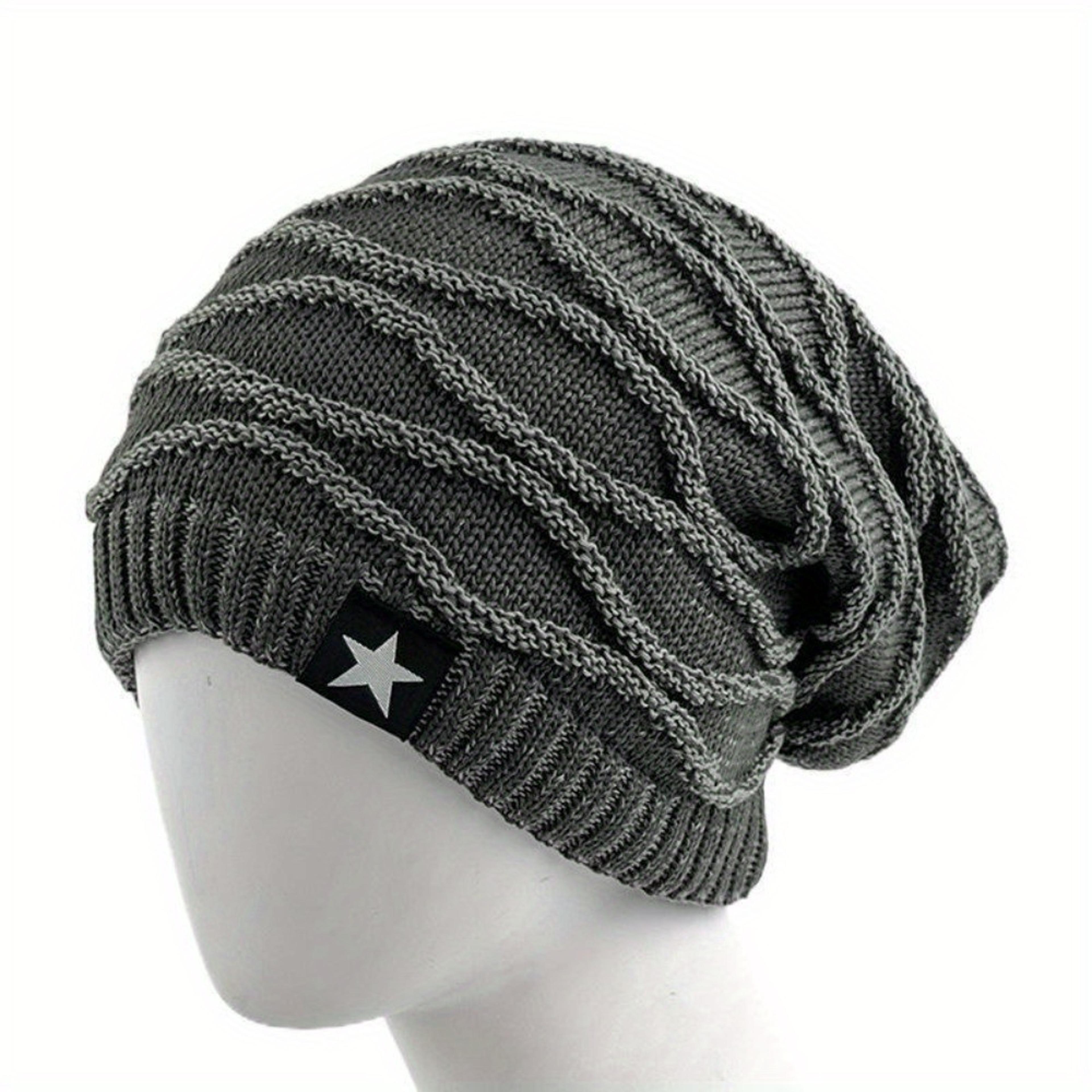 Fur Lined Winter Hat Men And Women Knitted Beanie Cap Casual Fivepointed Star Decor Winter Knitted  4