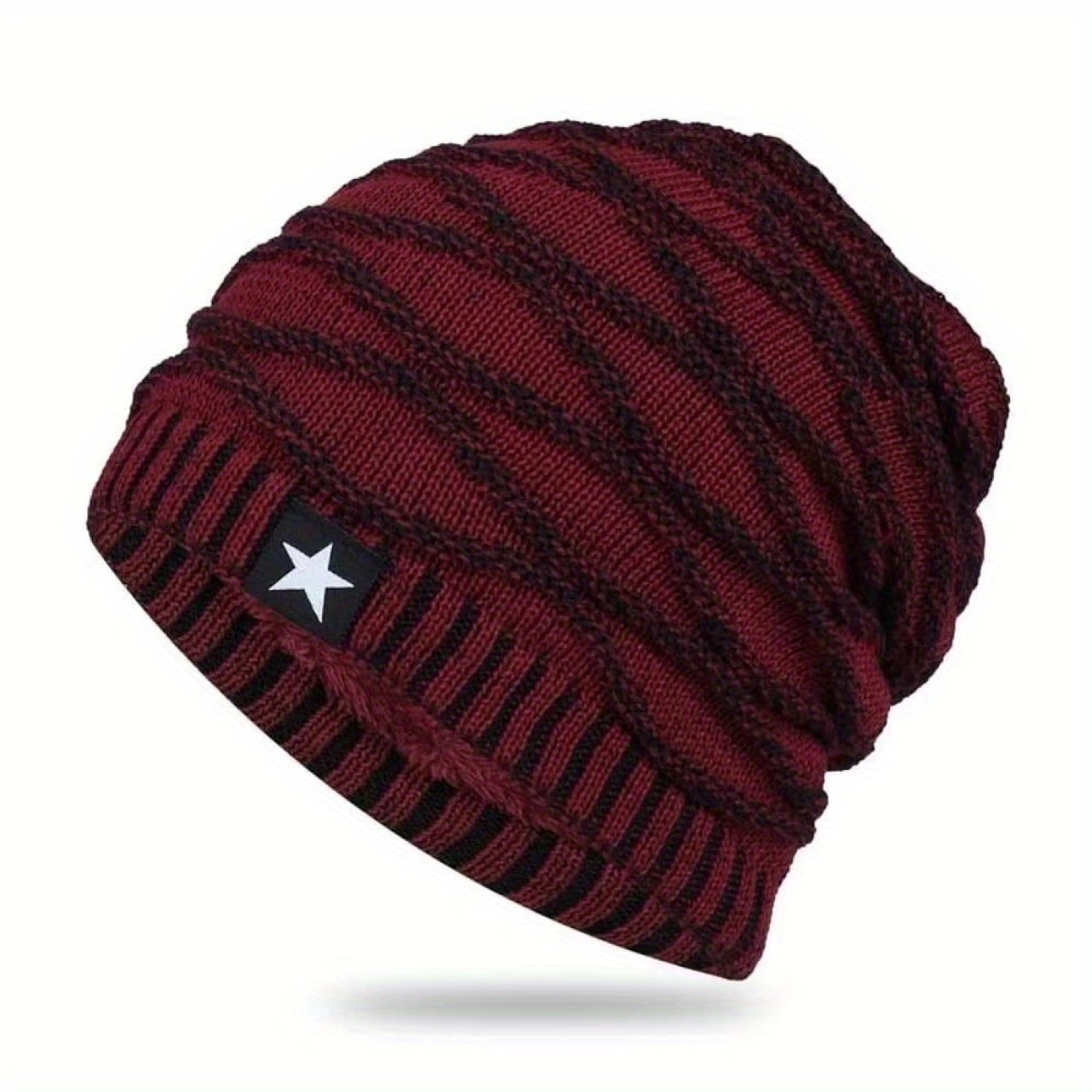 Fur Lined Winter Hat Men And Women Knitted Beanie Cap Casual Fivepointed Star Decor Winter Knitted  5