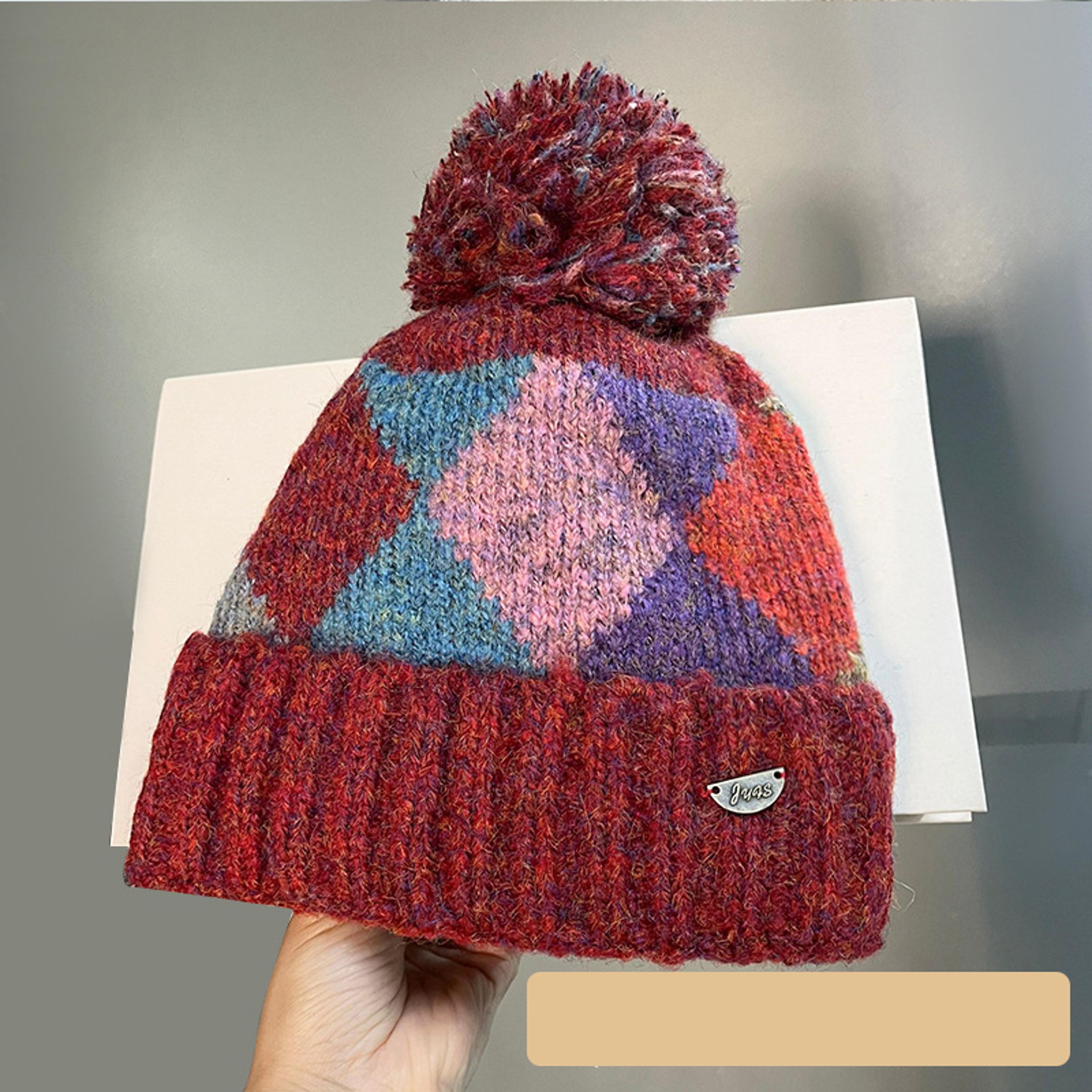 Winter Knitted Slouchy Hat For Women Warm Thick Colorblock Pom Pom Beanie Women Warm Thick Cable Ca 5