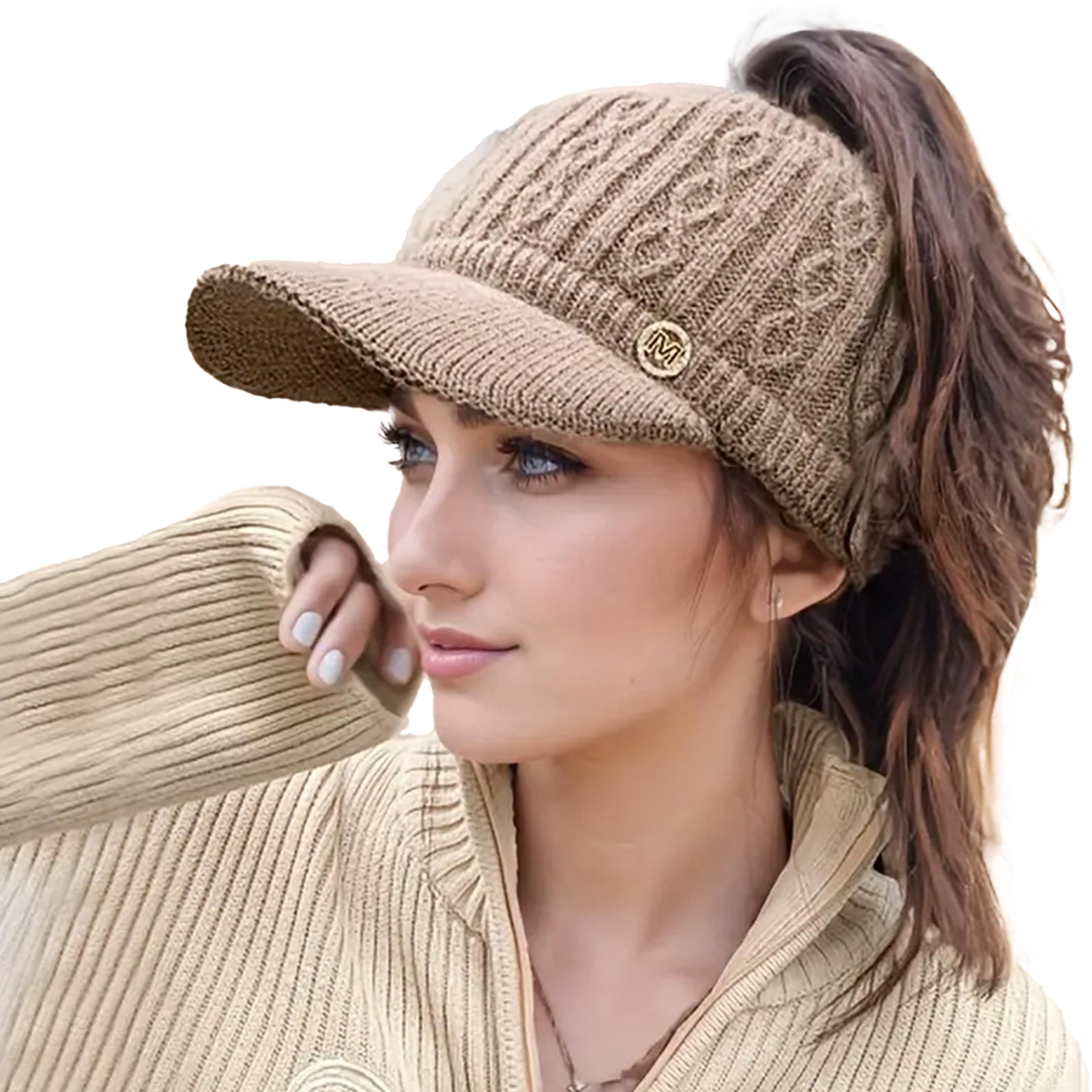 Female Leakage Ponytail Winter Hat Versatile Outdoor Padded Knitted Cap Ponytail Outdoor Padded War 6