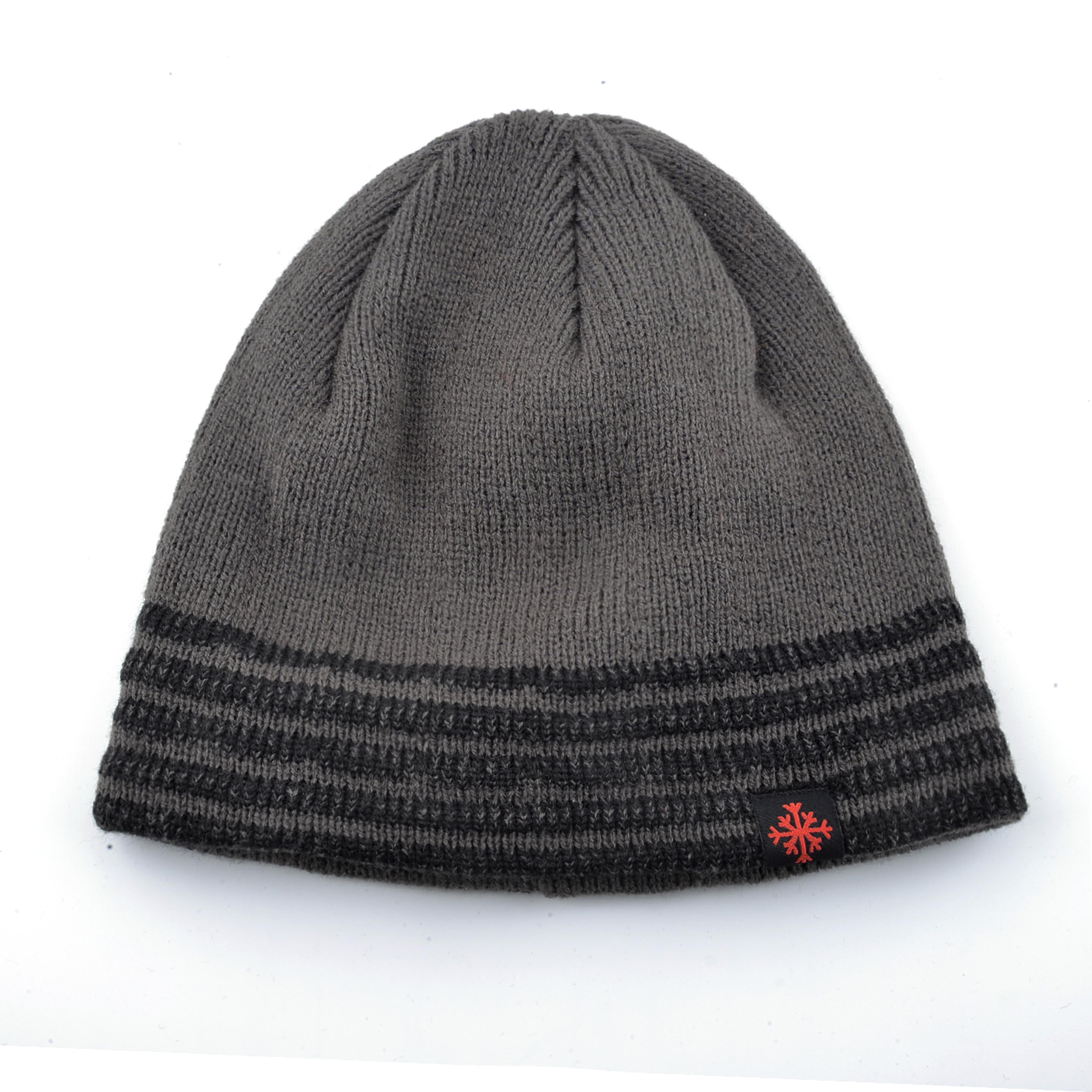 Mens Winter Thick Beanie Hat Skullies Beanies Knitted Striped Hats Double Layer Solid Color Velvet  1