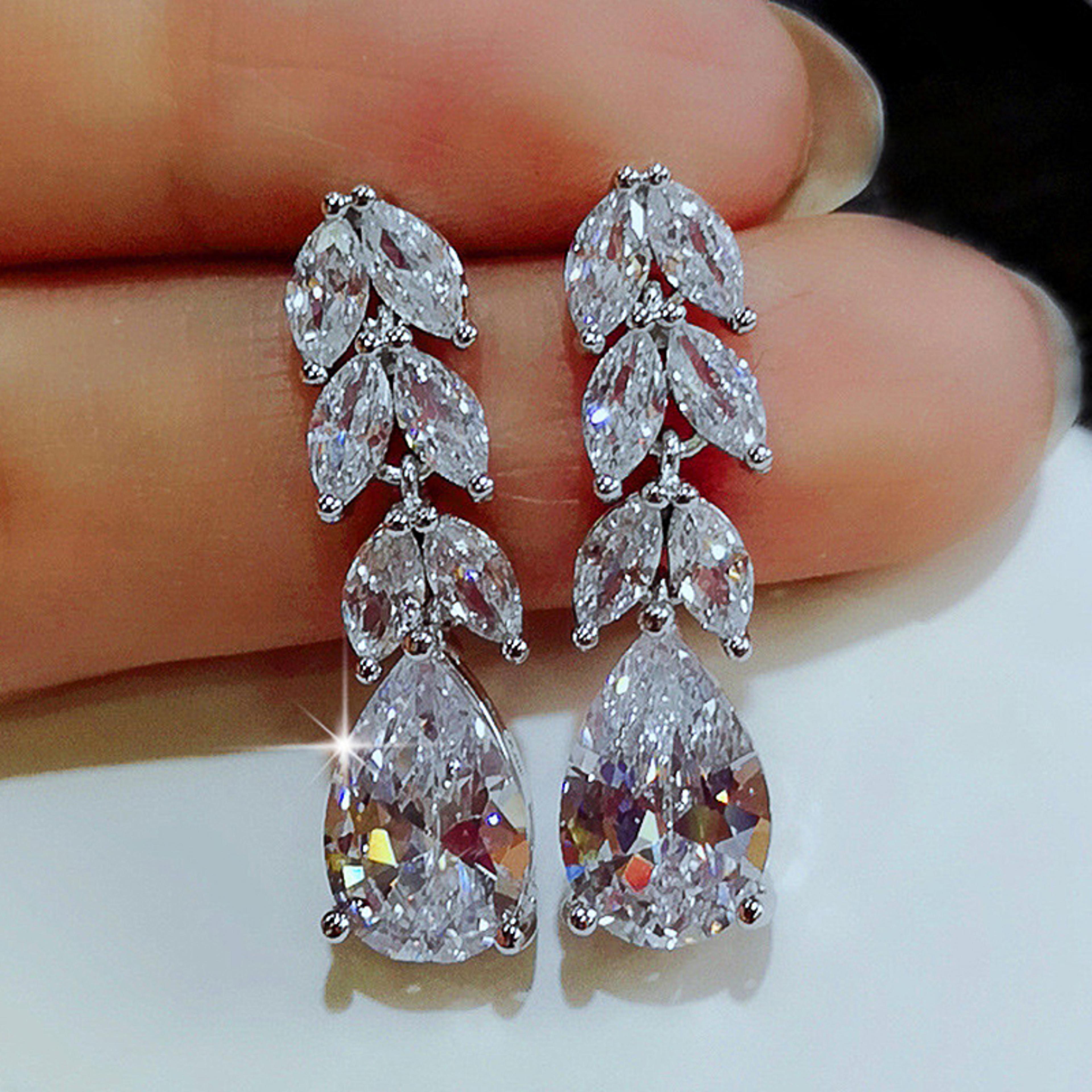 new fashion bridal accessories huitan women drop earring, wedding band jewelry leave water drop shape, cubic zirconia