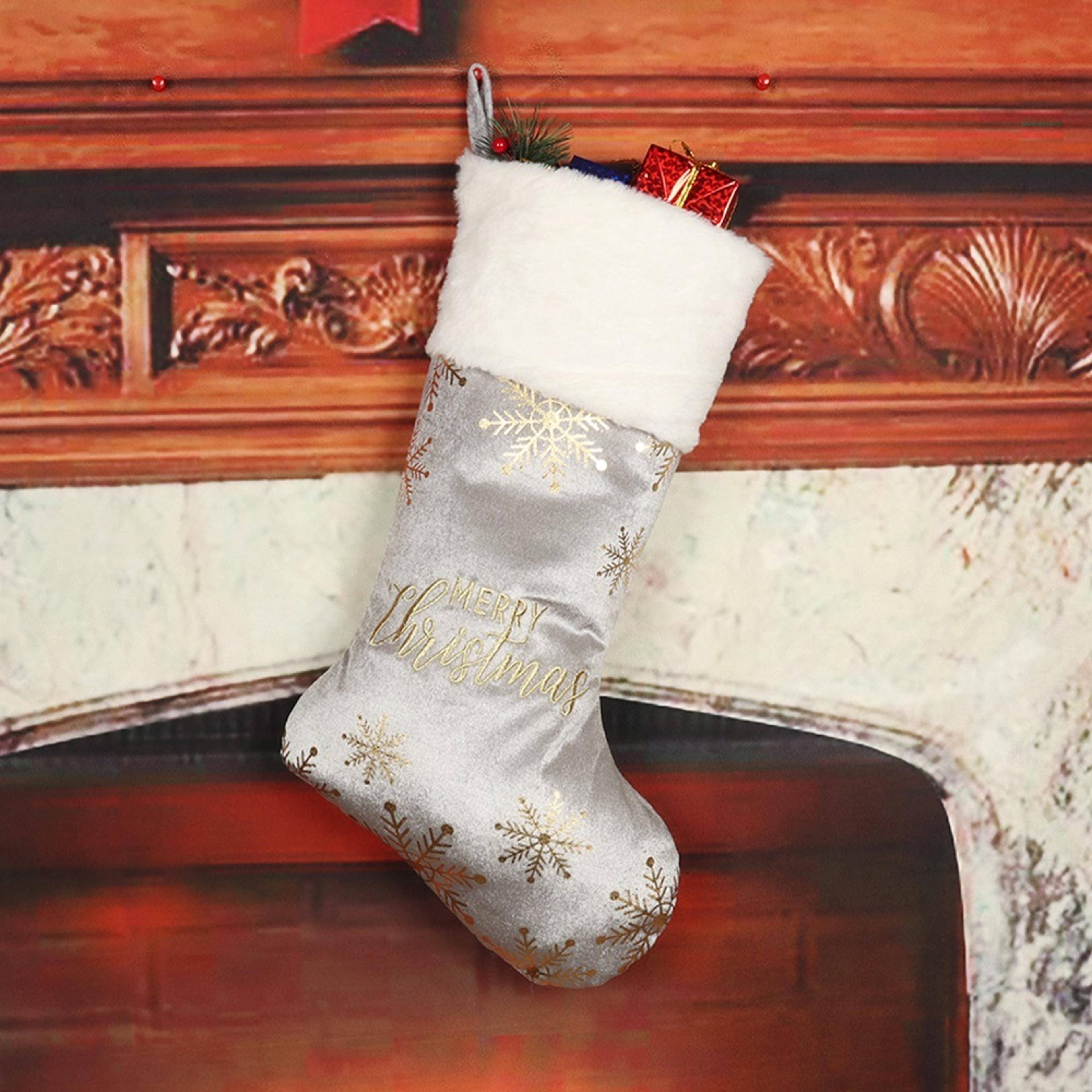 Snowflake Pattern Christmas Stocking Embroidered Personalized Christmas Sock Red Green Navidad Larg 1
