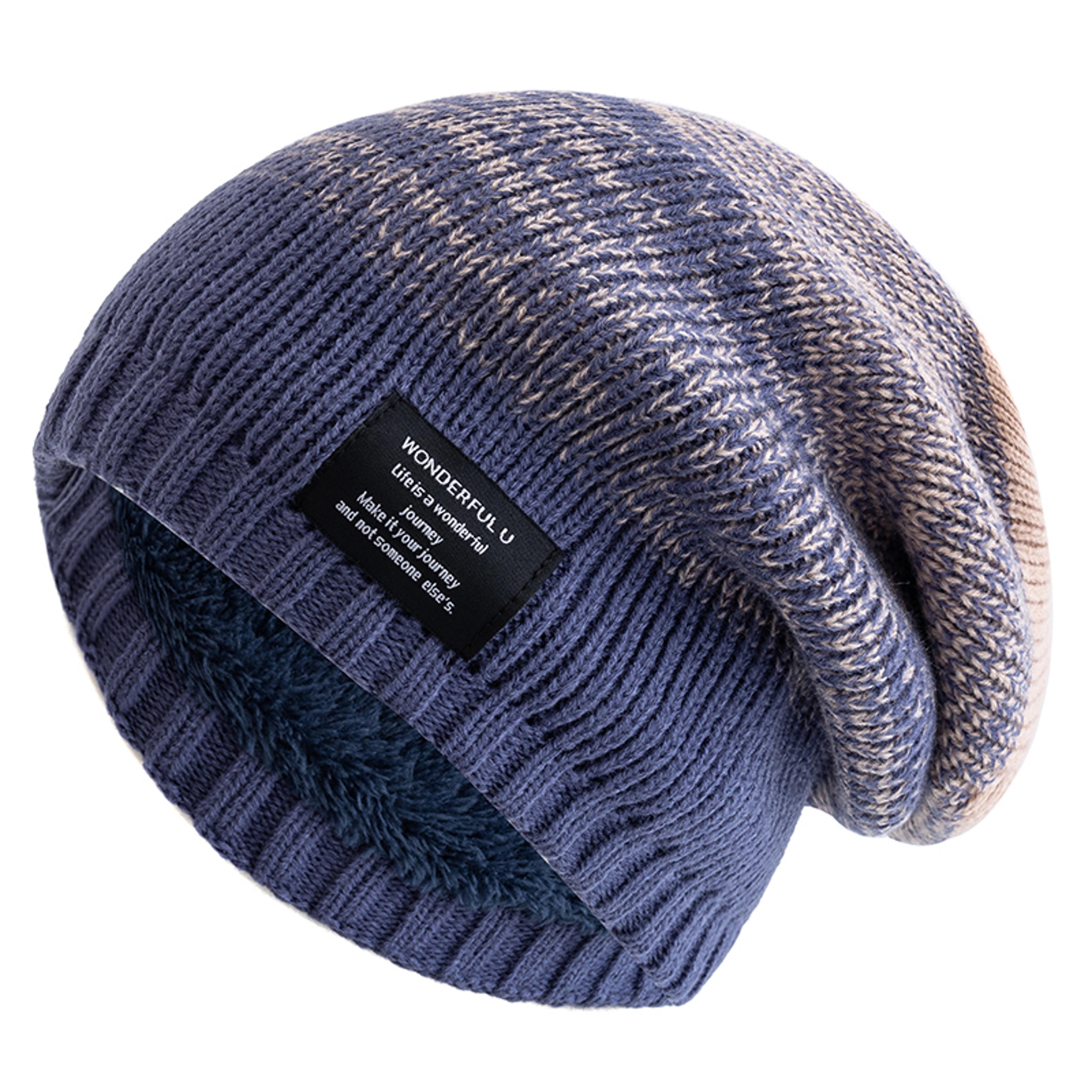 Female Winter Mixing Color Label Decor Knitted Hats Hot Sale Women Slouchy Winter Hats Plush Fur Li 7