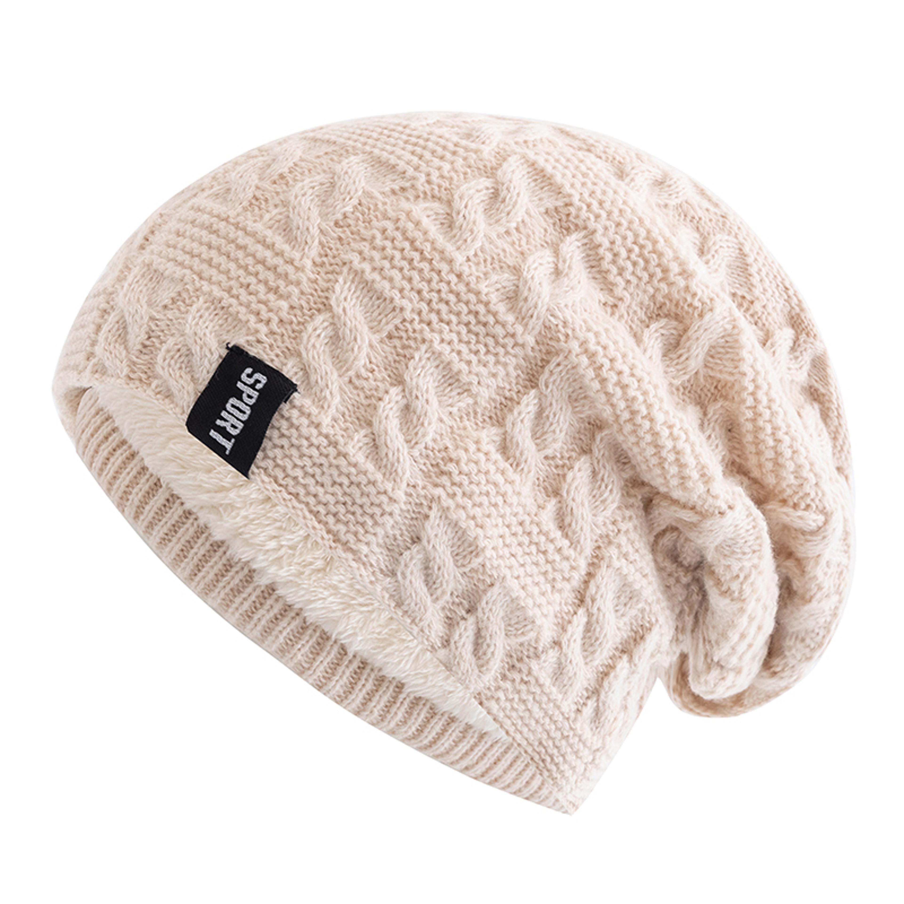 Warm Knitted Hats For Women Casual Fleece Lined Beanie Sports Label Winter Hat Warm Knitted Hats 0
