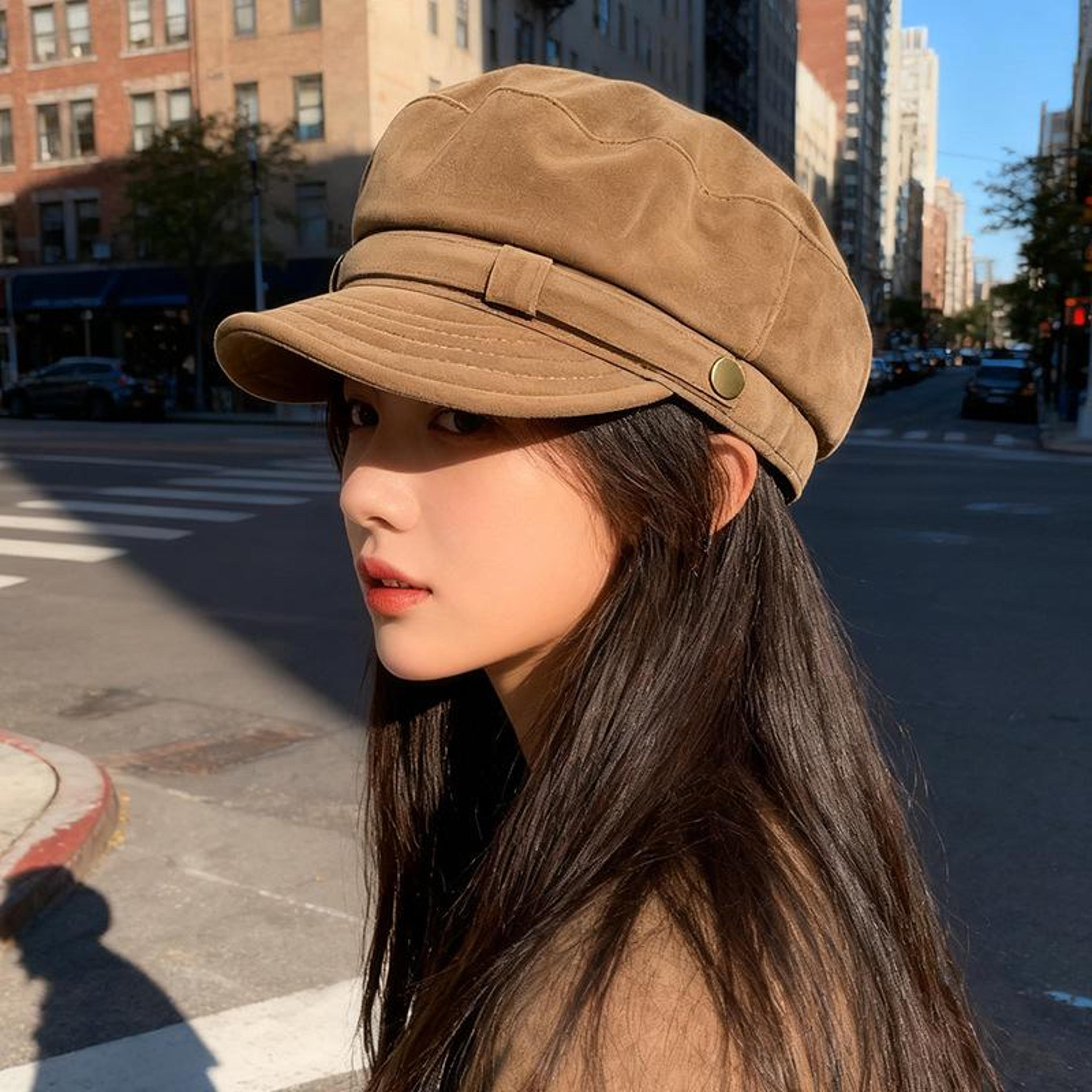 Vintage Style Suede Beret Hat Adjustable Top Newsboy Cap For Women Casual Foldable Warm Hat 4