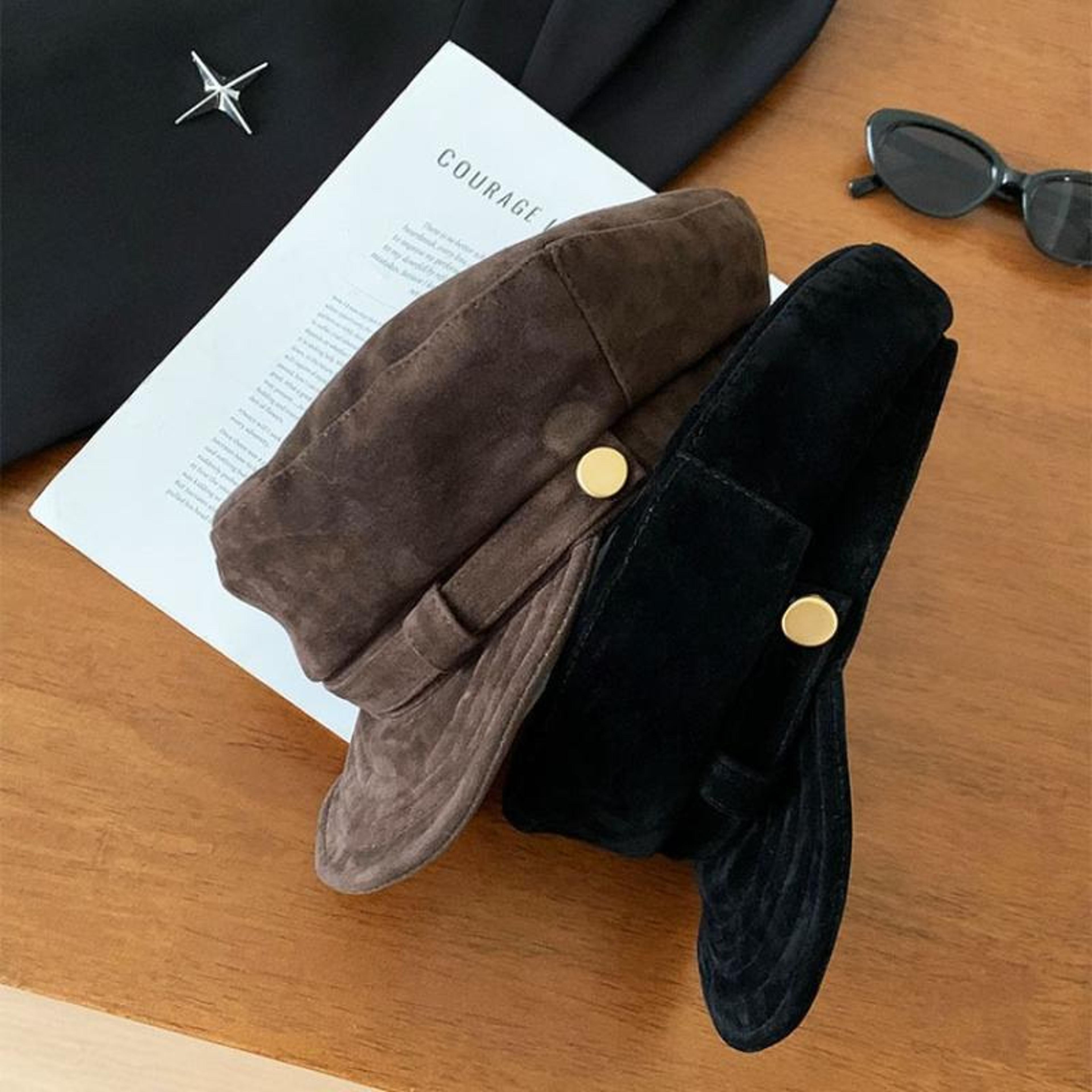 Vintage Style Suede Beret Hat Adjustable Top Newsboy Cap For Women Casual Foldable Warm Hat 5