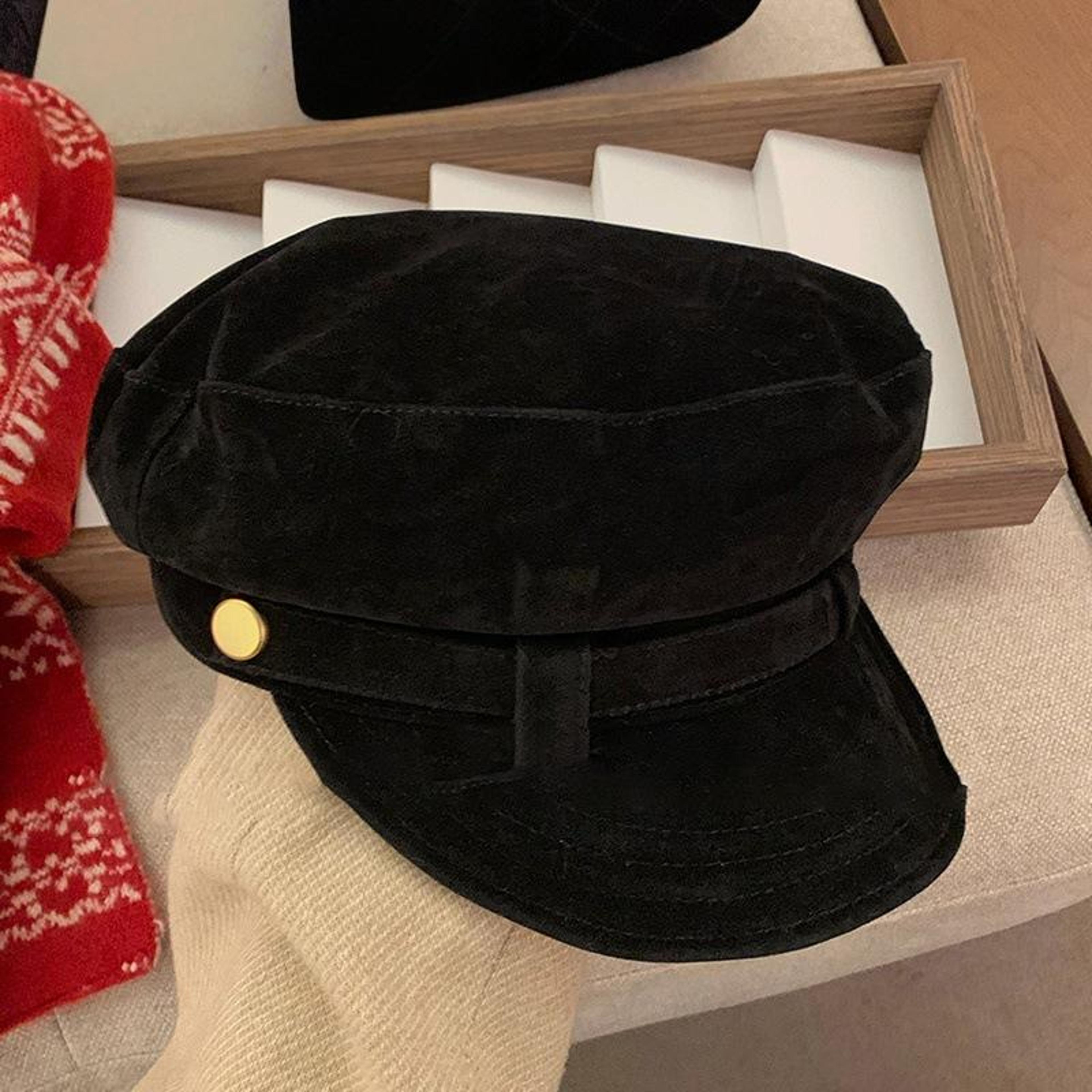 Vintage Style Suede Beret Hat Adjustable Top Newsboy Cap For Women Casual Foldable Warm Hat 7
