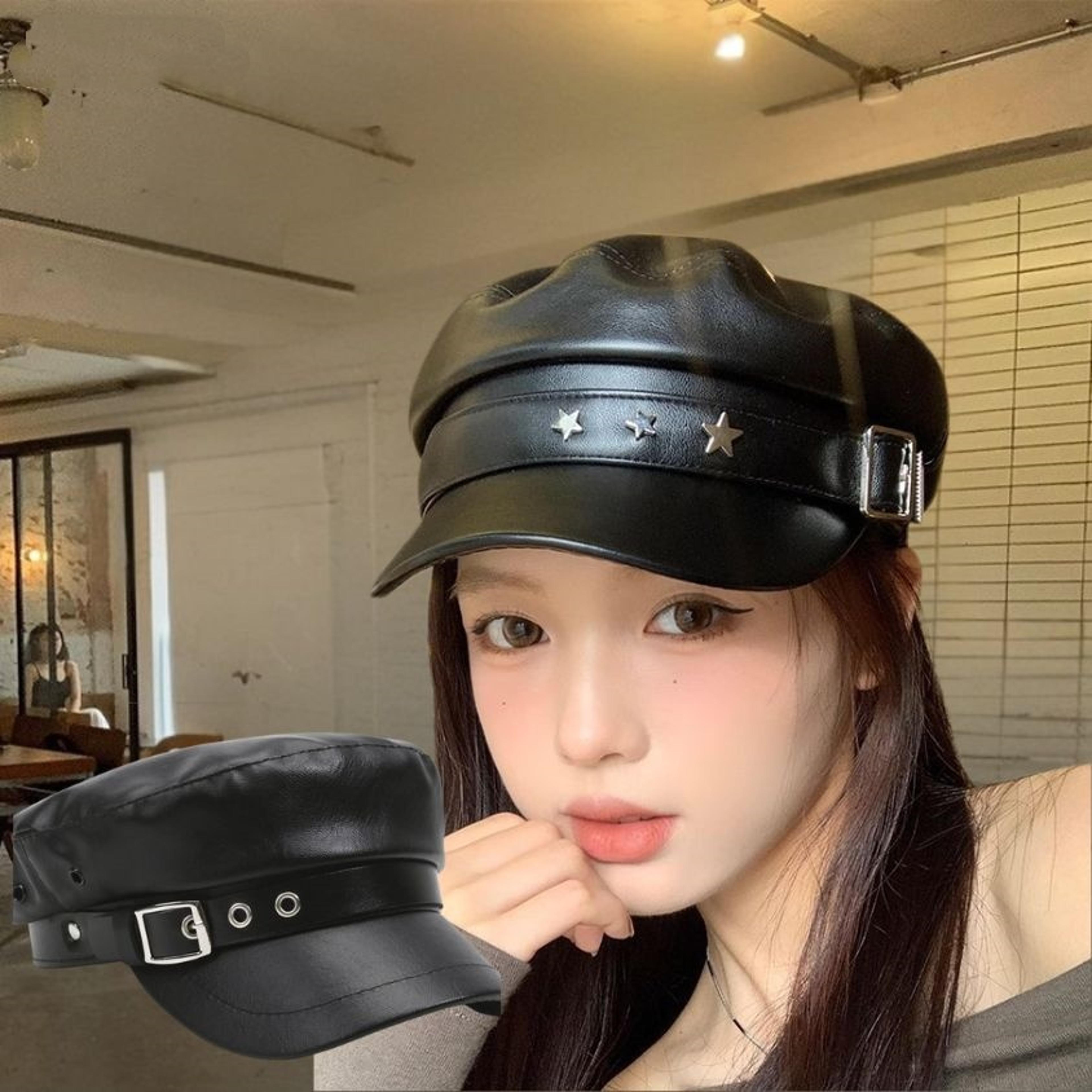 Black Womens Beret Hat PU Leather Vintage England Flat Top Newsboy Cap Artist Fashion Casual Painte 1