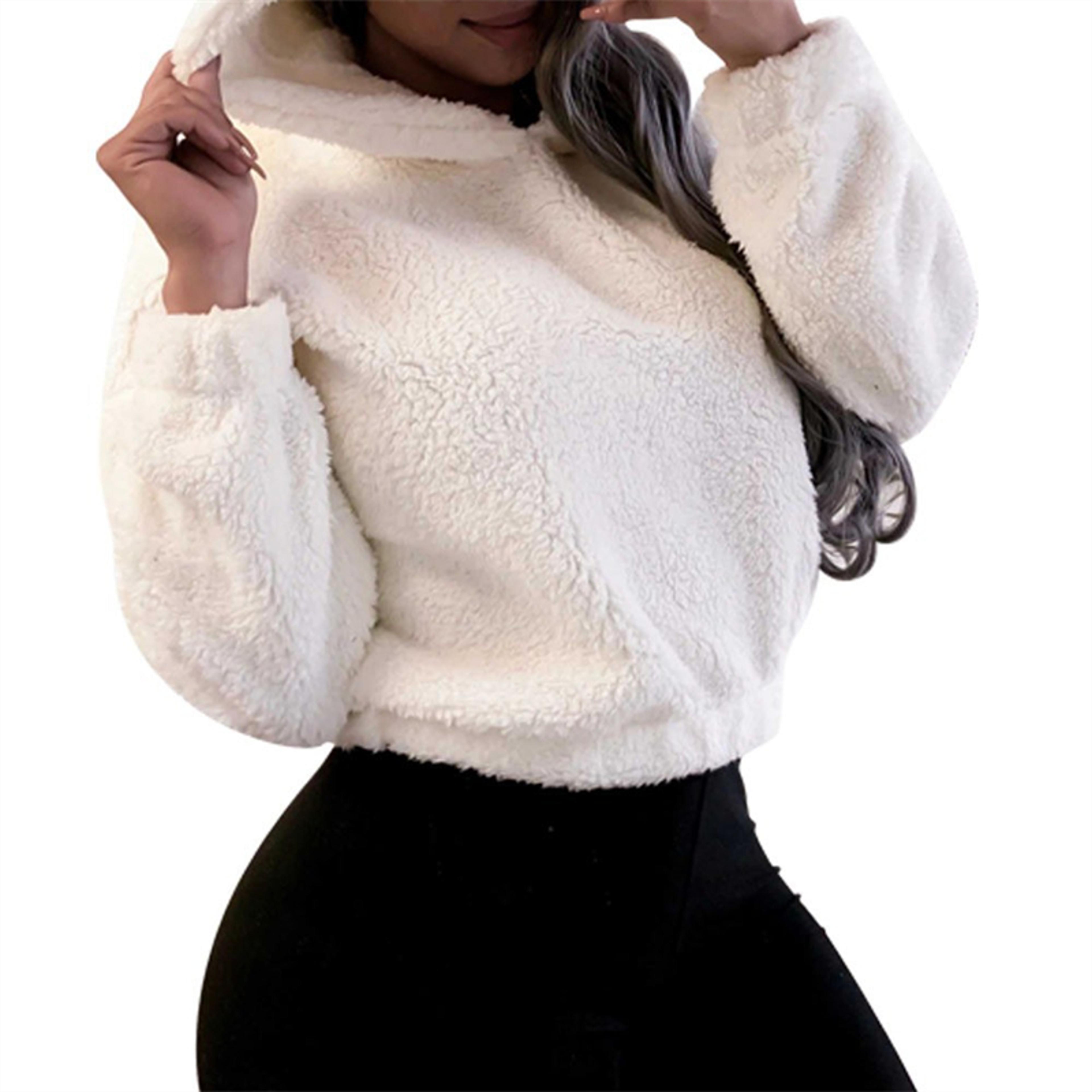 Cute Loose Hoodie With Bear Ears Winter Korean Fashion Fluffy Hooded Warm Sweatshirt Solid Long Sle 5