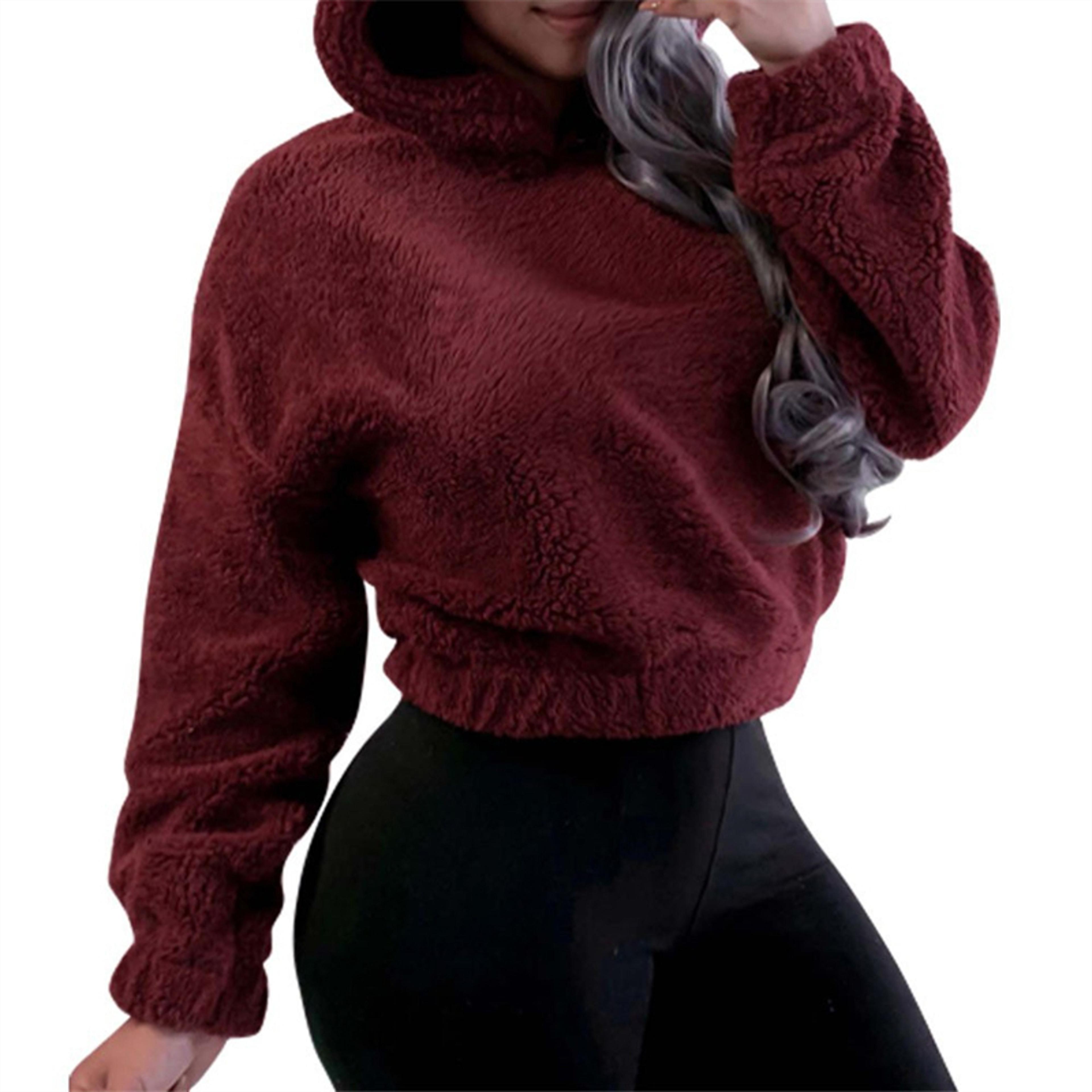 Cute Loose Hoodie With Bear Ears Winter Korean Fashion Fluffy Hooded Warm Sweatshirt Solid Long Sle 12