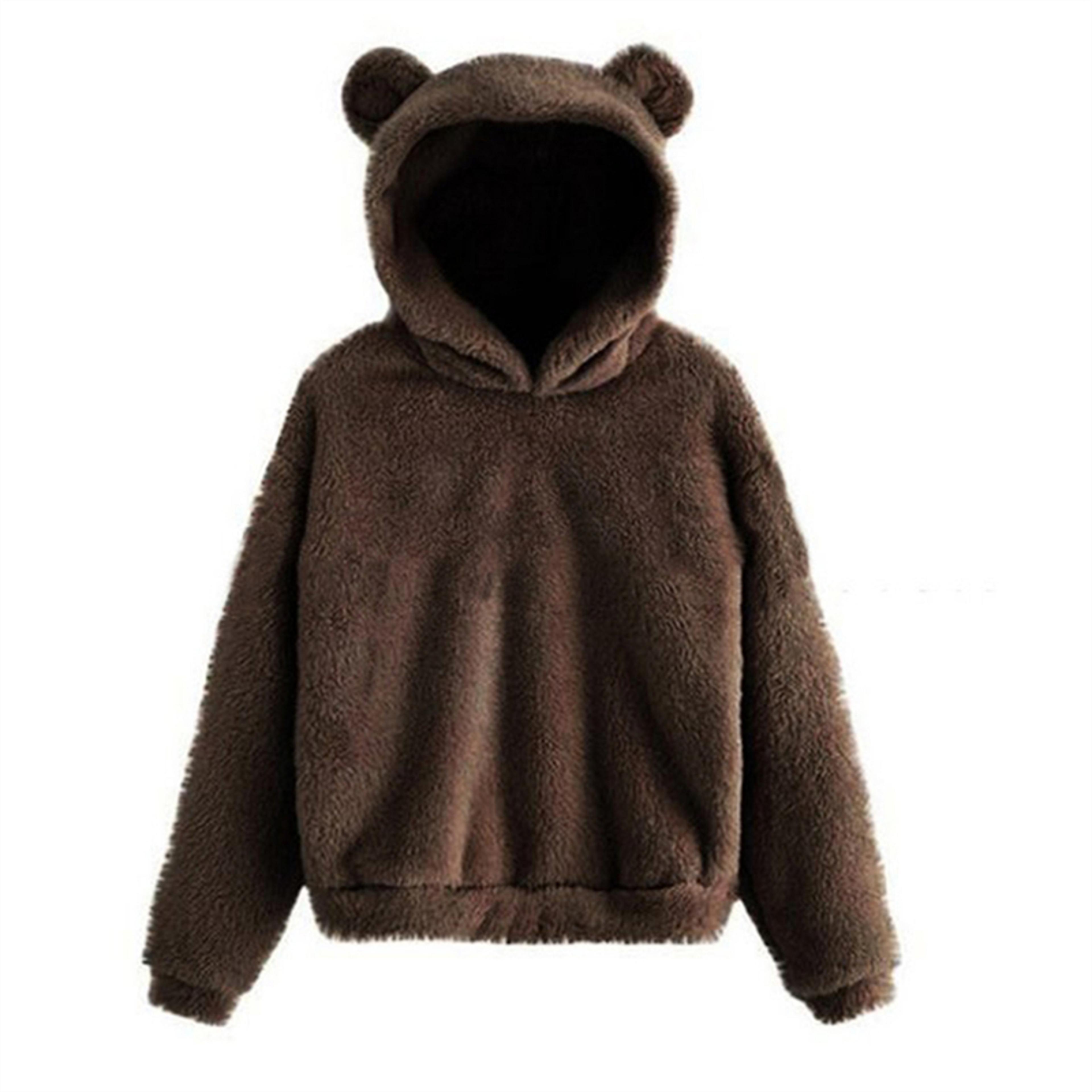 Cute Loose Hoodie With Bear Ears Winter Korean Fashion Fluffy Hooded Warm Sweatshirt Solid Long Sle 15
