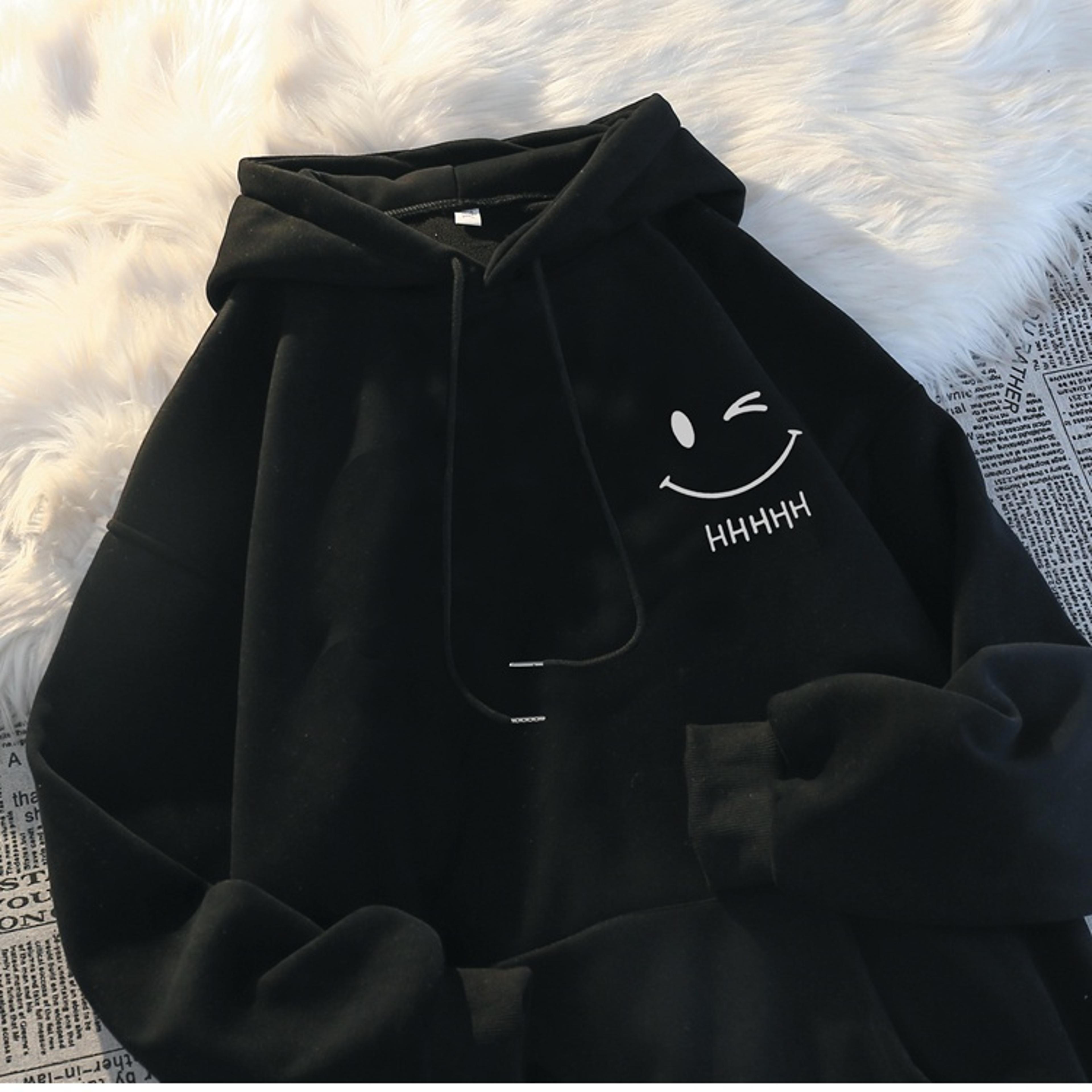 Mens Smiling Face Funny Fashion Couple Hooded Sweater American Heavyweight Loose Thickened Cashmere 2