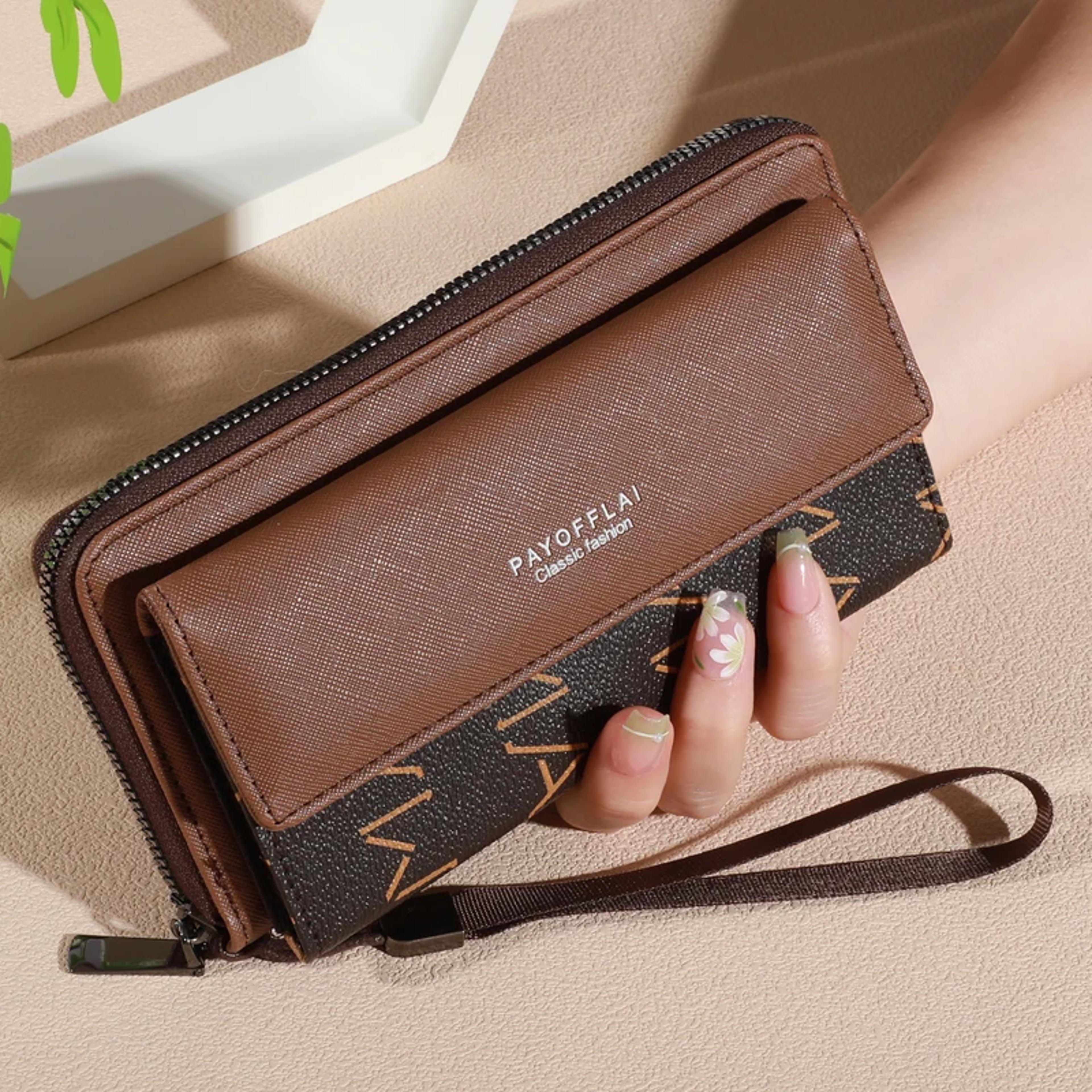 Faux Leather Wallet For Men Double Layer Snap Closure Zippered Card Holder Photo Compartment 4