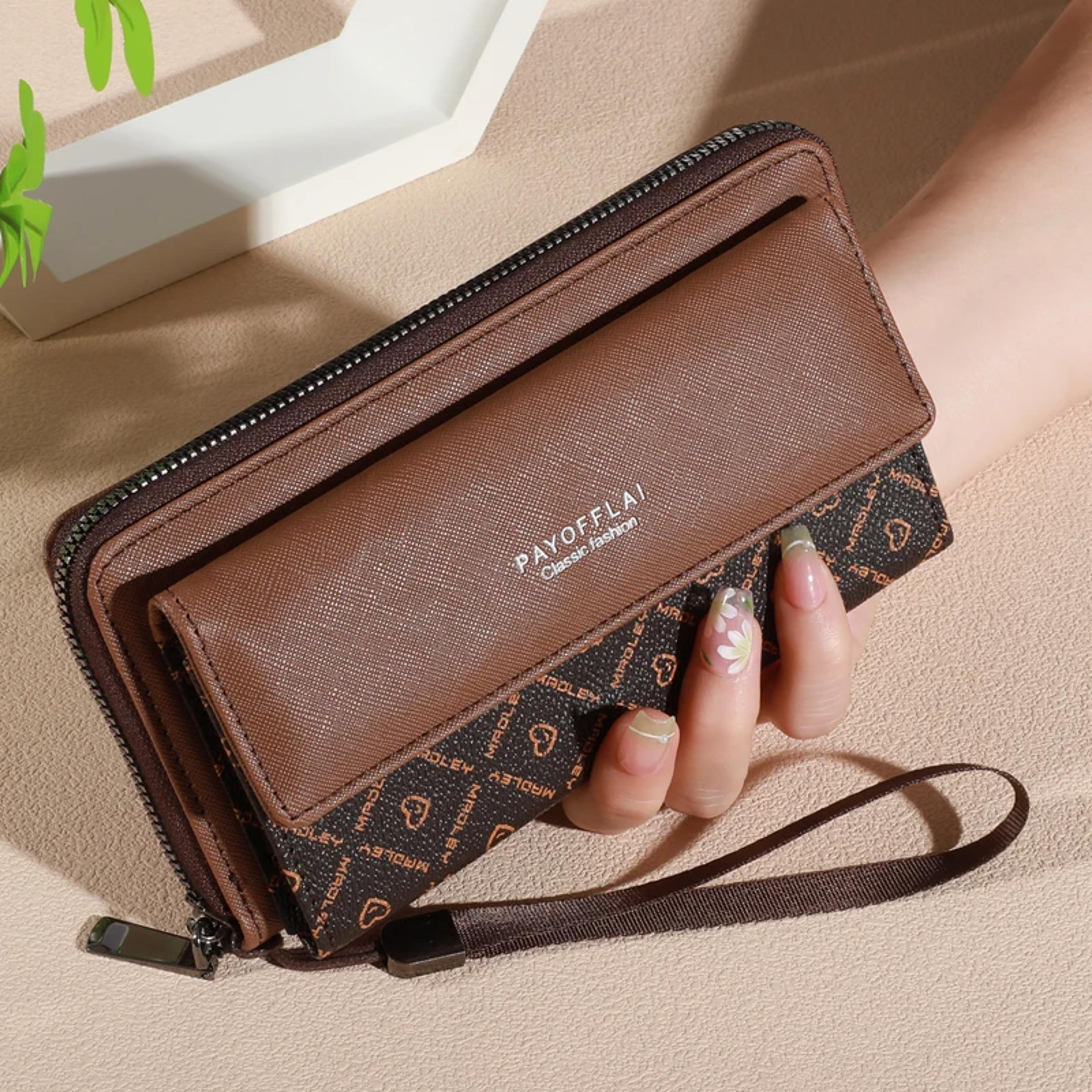 Faux Leather Wallet For Men Double Layer Snap Closure Zippered Card Holder Photo Compartment 7
