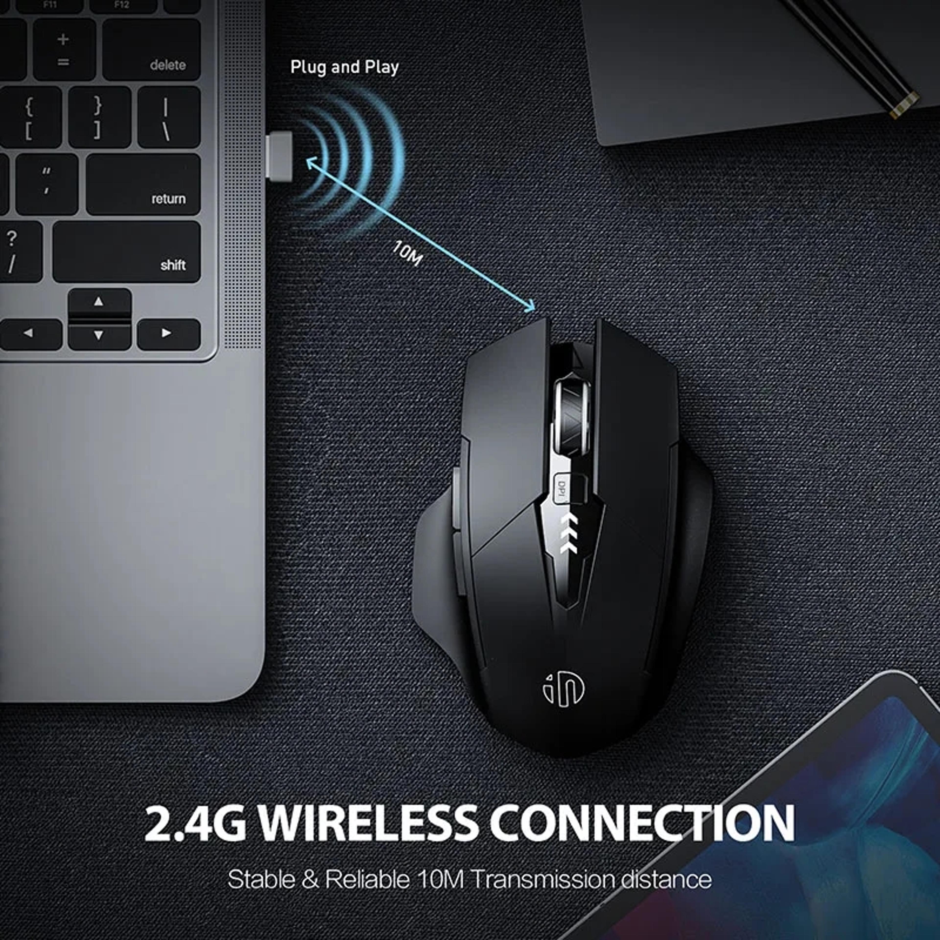 Ergonomic Wireless Mouse Rechargeable Silent Power Display Universal For Laptop Desktop 3