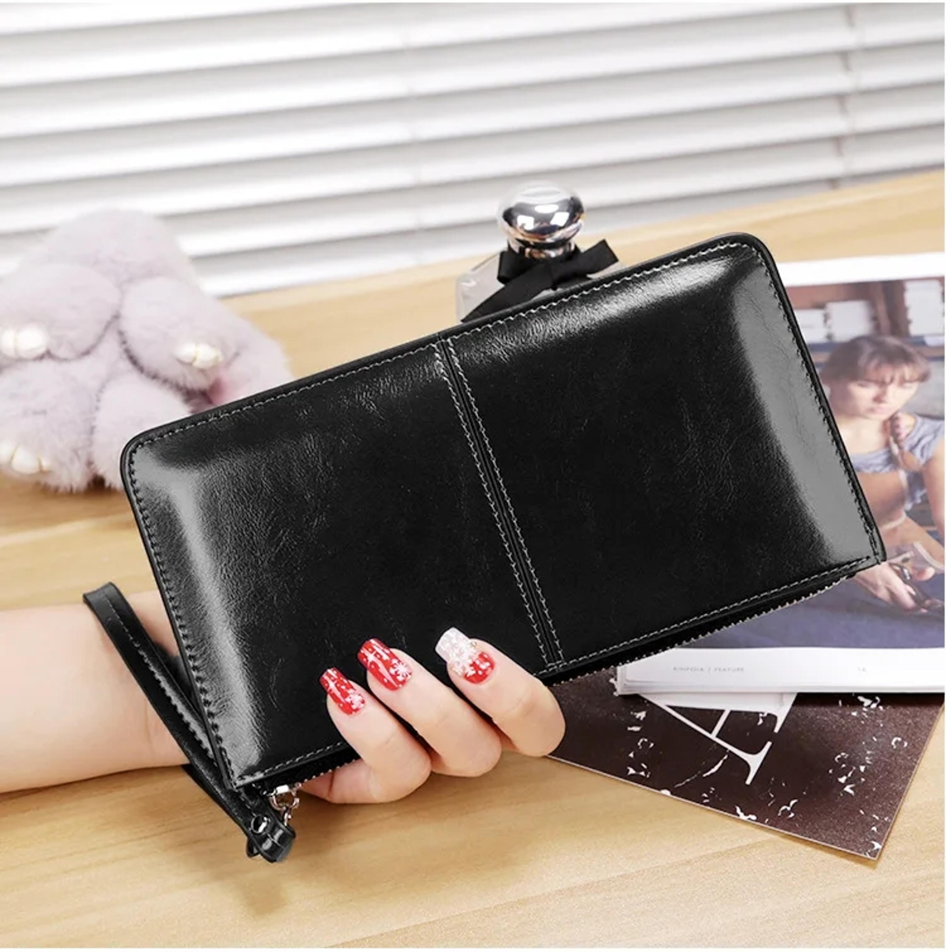 Vintage PU Leather Clutch Wallet For Women Large Capacity Phone Purse Ladies Wristband Card Holder  11