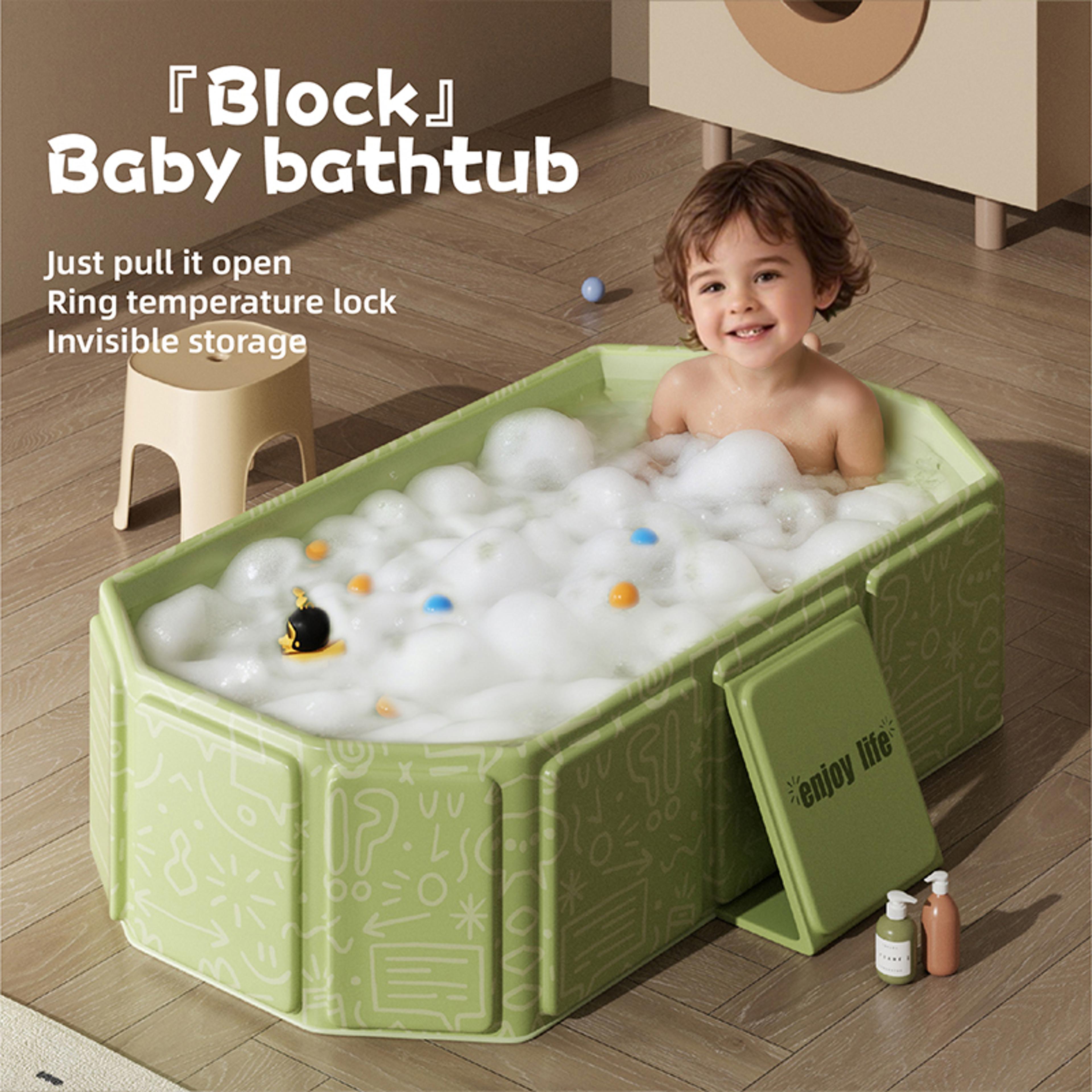 Childrens Portable Bath Tub  Thick Folding Bathtub For Travel Green And White Compact Kids Bath Des