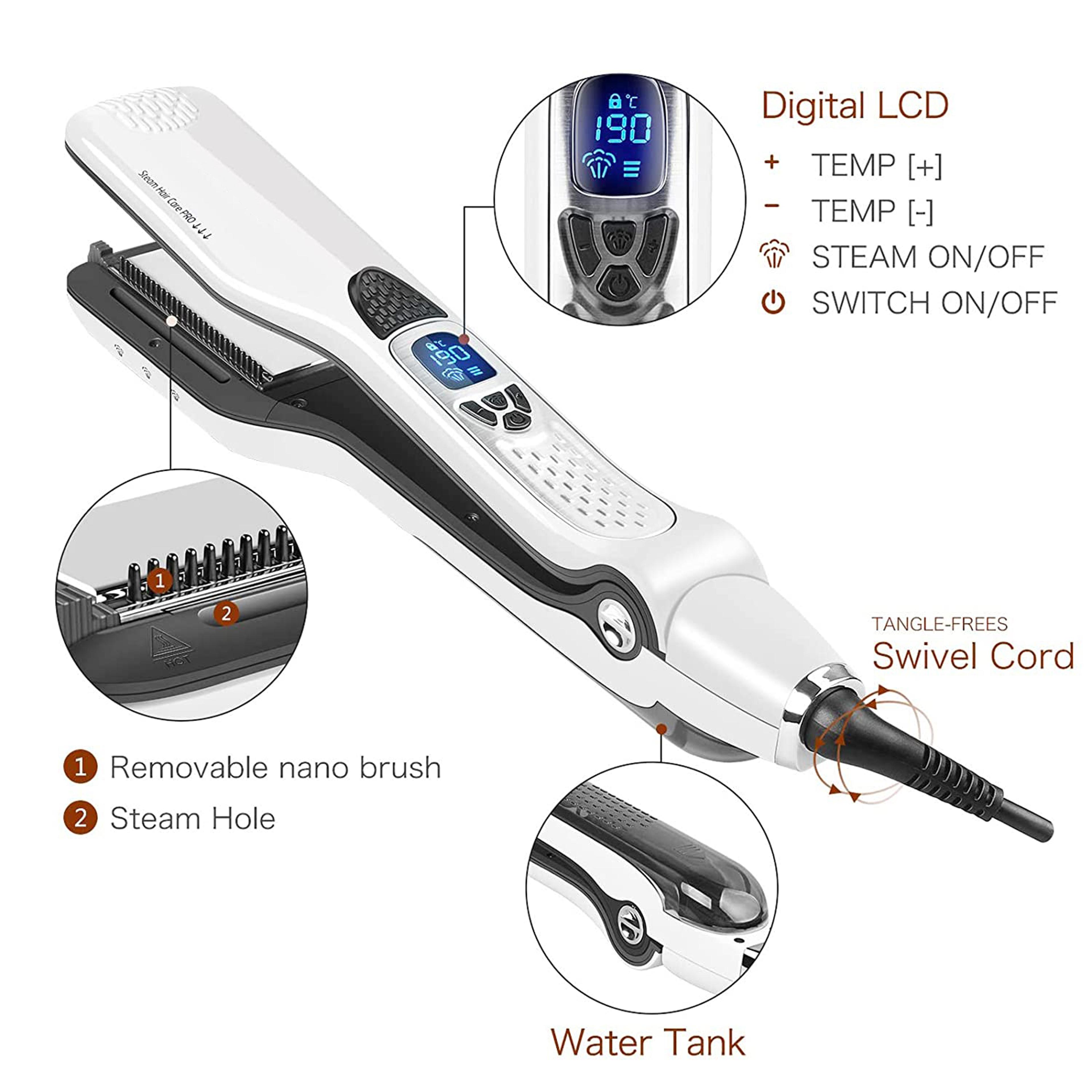 Steam Flat Iron Straightening Brush Professional Hair Straightener Ceramic Tourmaline Vapor Electri 4