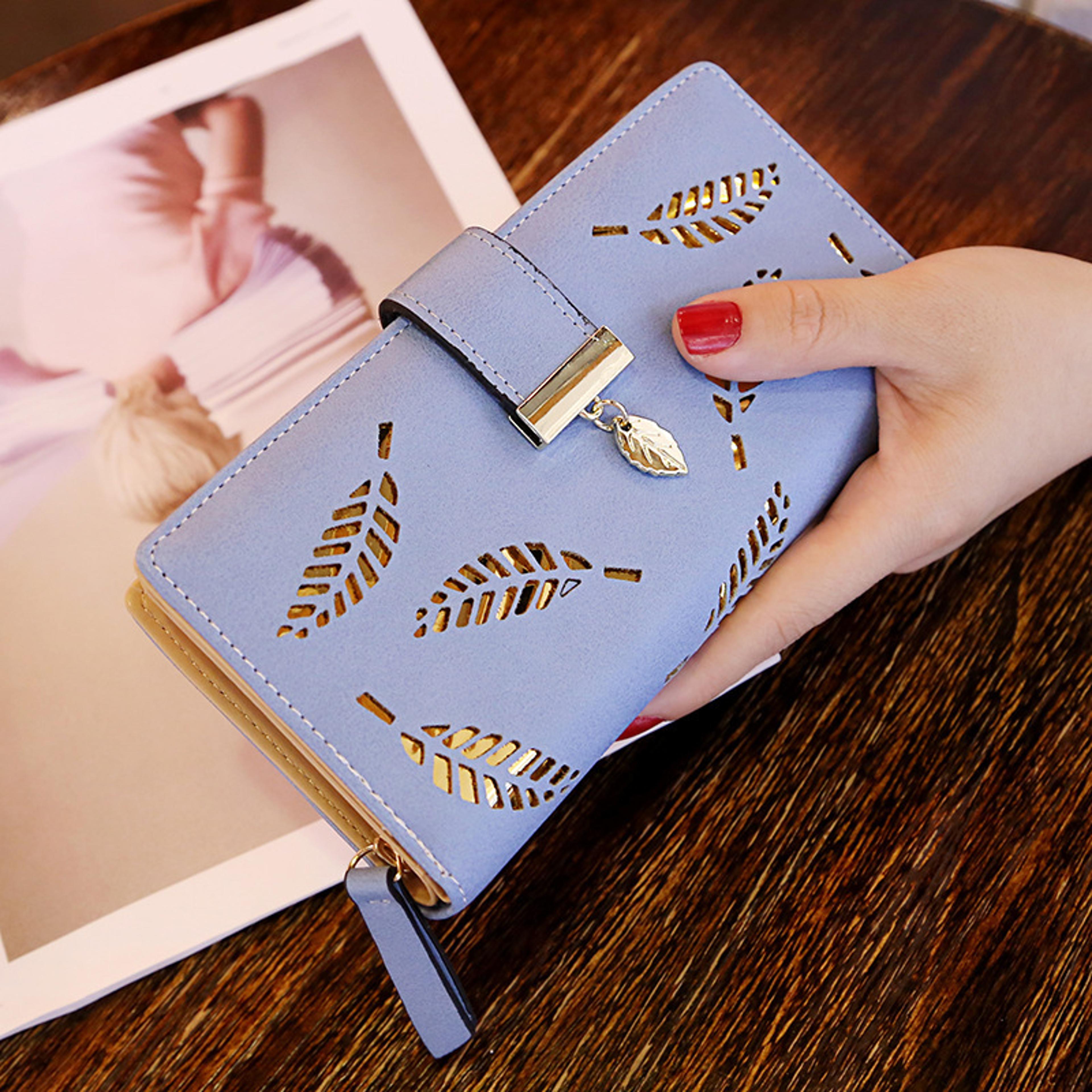 PU Leather Phone Purse Ladies Fashion Wallet Female Hollow Leaves Clutch Handbag Coin Card Holders  2