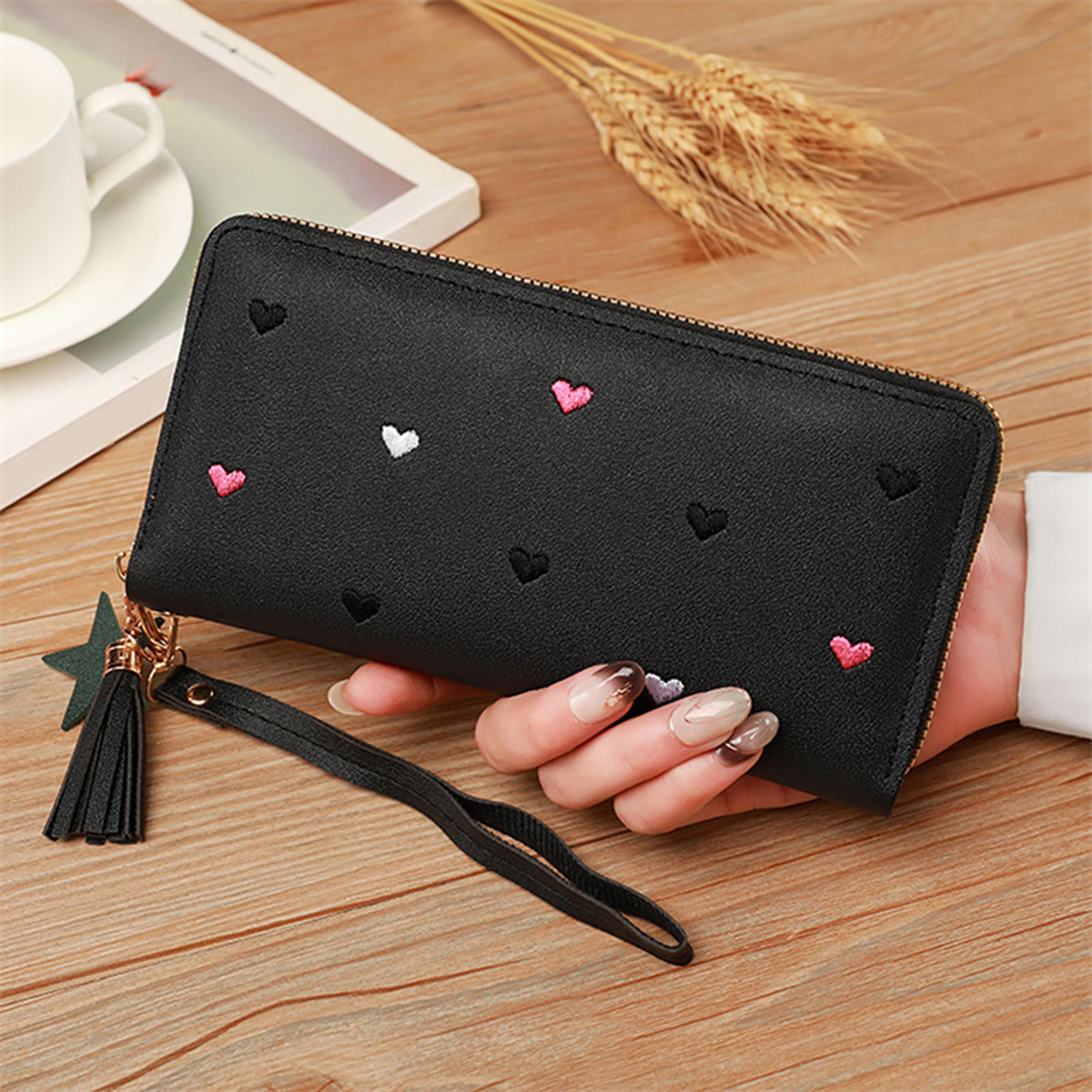 Women Long Wallets Purses Luxury Love Heart Phone Wallet Ladies Card Holder Clutch 11