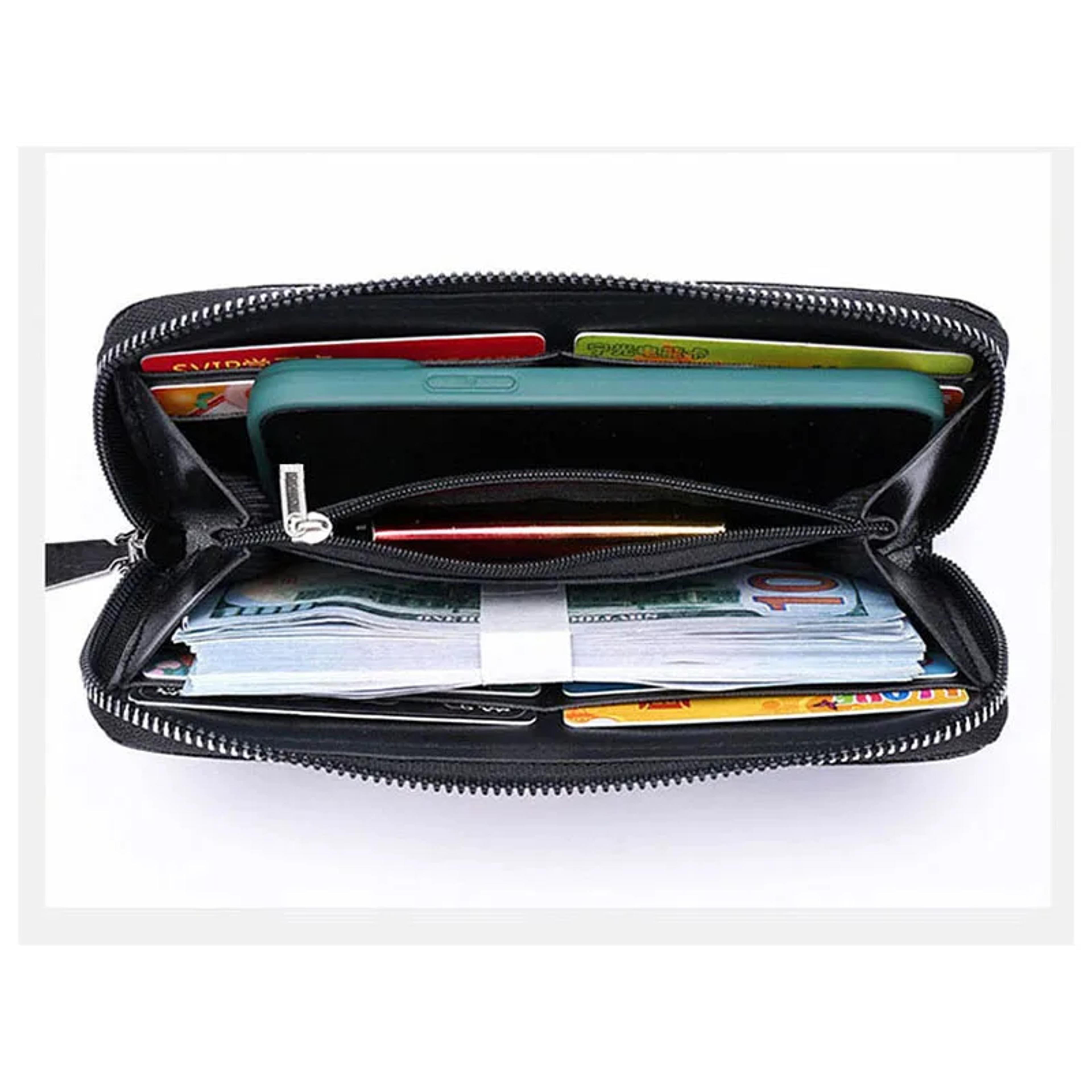 Men S Soft Leather Long Zipped Purse Slim Fashion Card Wallet Solid Pattern Suit Bag 3