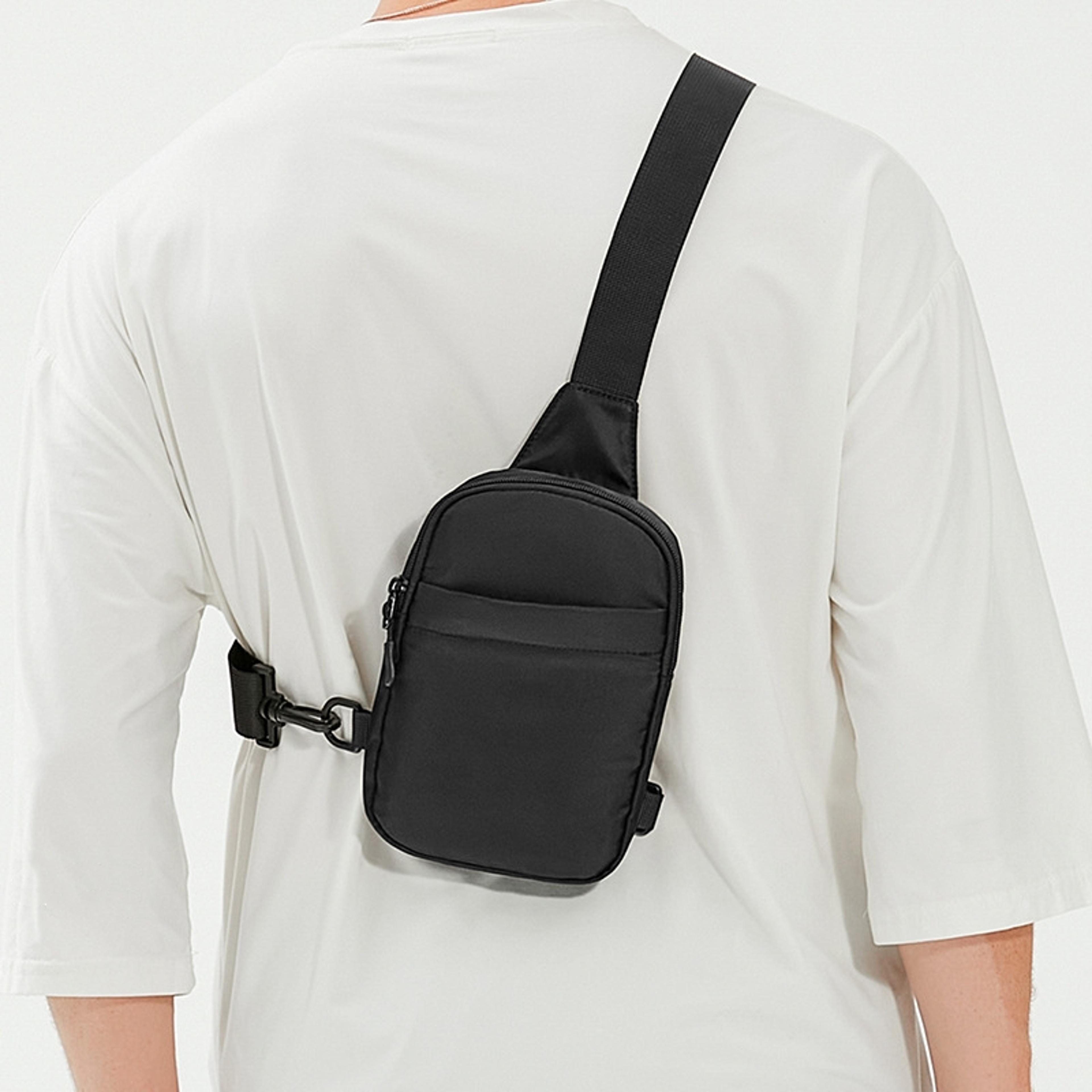 fashion black messenger bag, mini sling shoulder chest bag casual chest bag backpack variable waist bag mobile phone bag