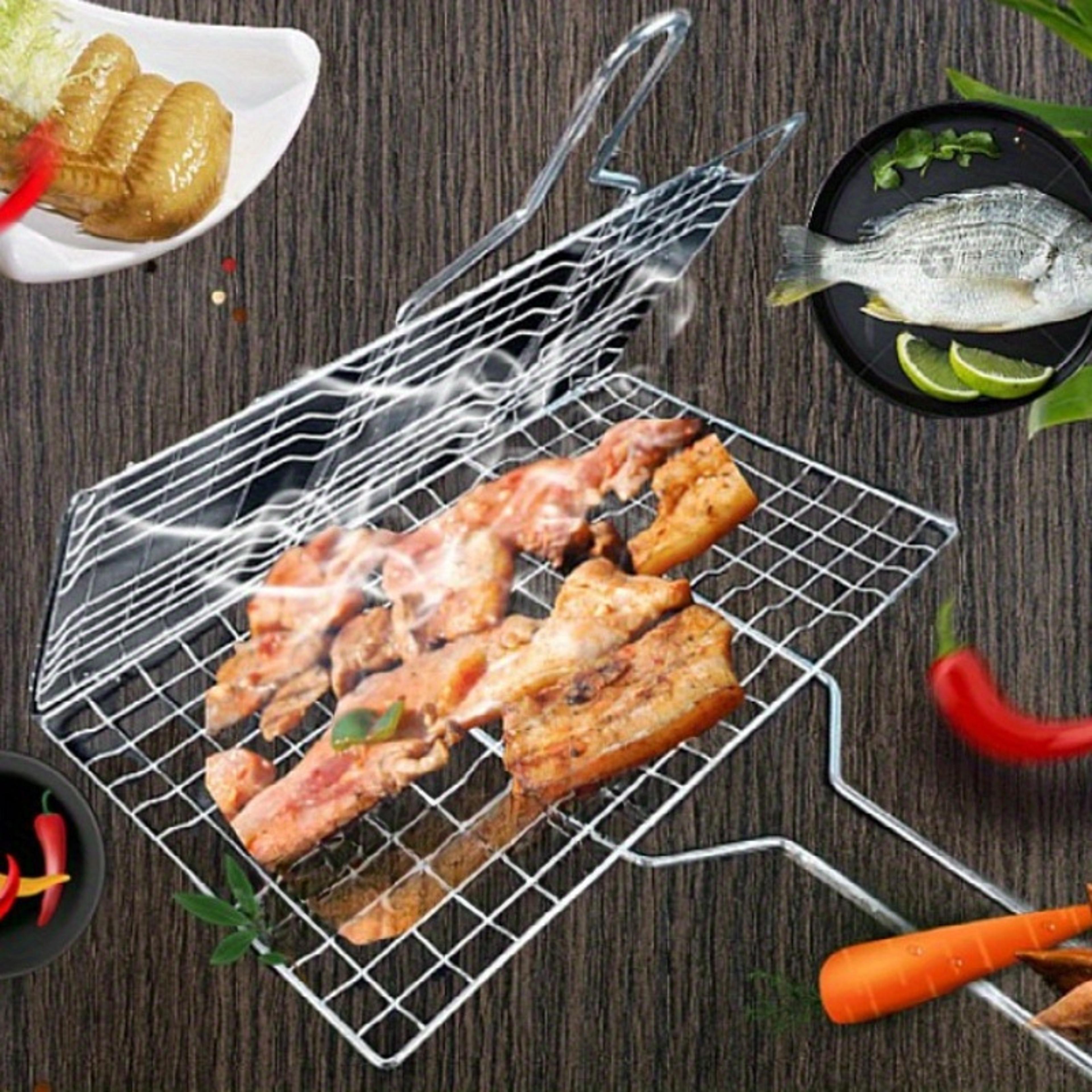 Foldable Stainless Steel BBQ Grilling Basket Large Capacity For Chicken Fish And Vegetables With No 1