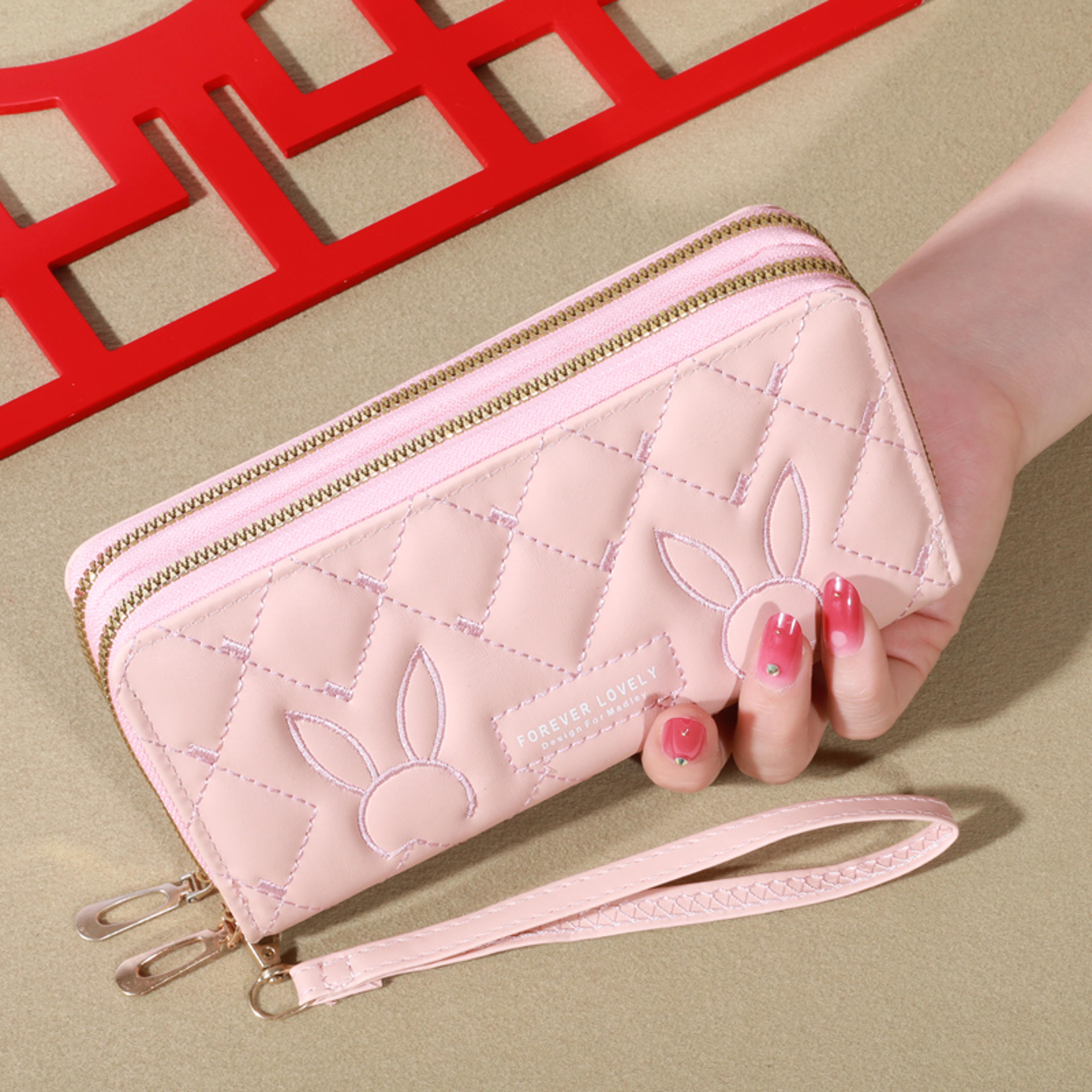 Womens Faux Leather Card Holder Trendy Solid Color Long Wallet Double Zippers Clutch Coin Purse Wit 2
