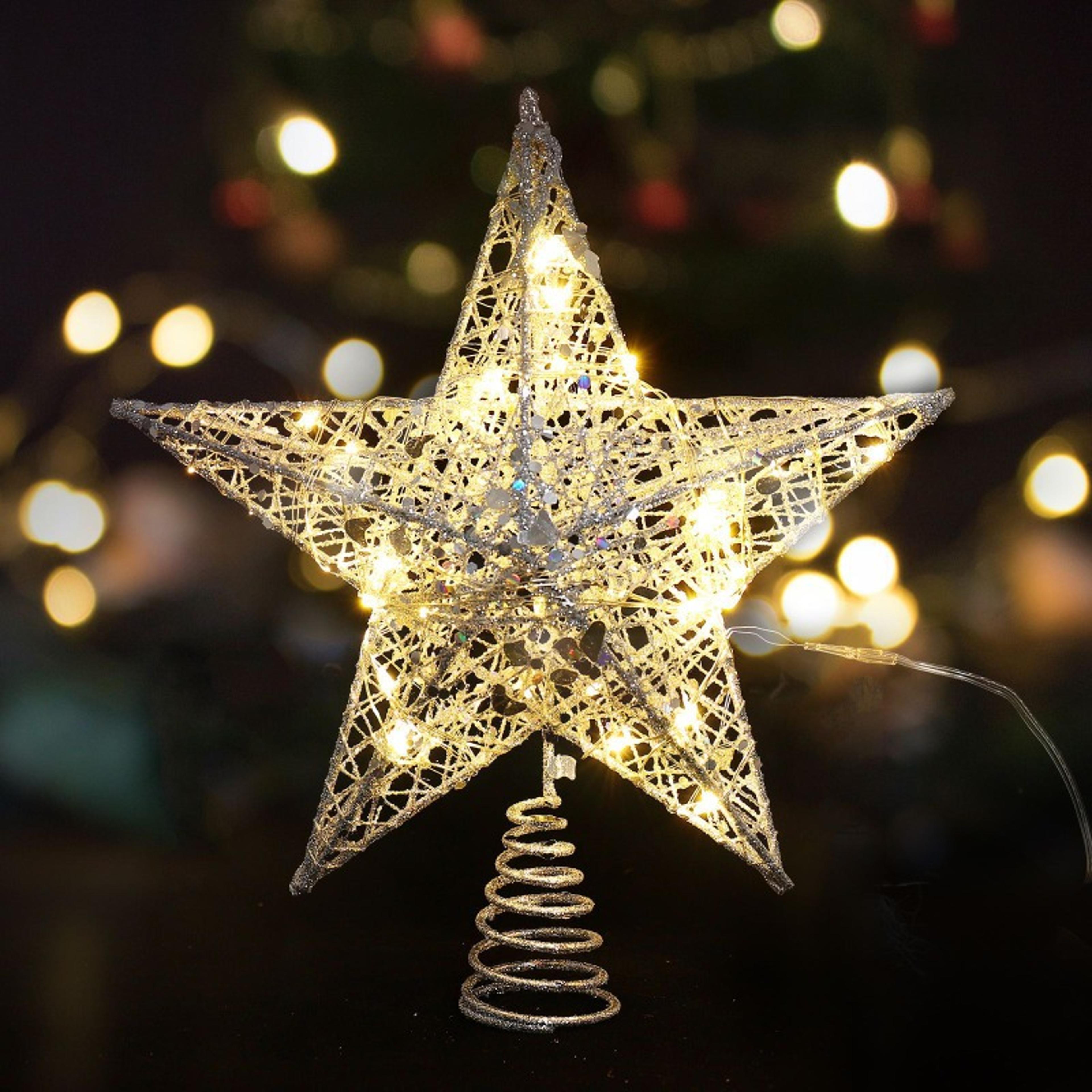 Star Tree Topper For Christmas With 20 LED Lights BatteryPowered Glitter Metal Decoration For Holid 3