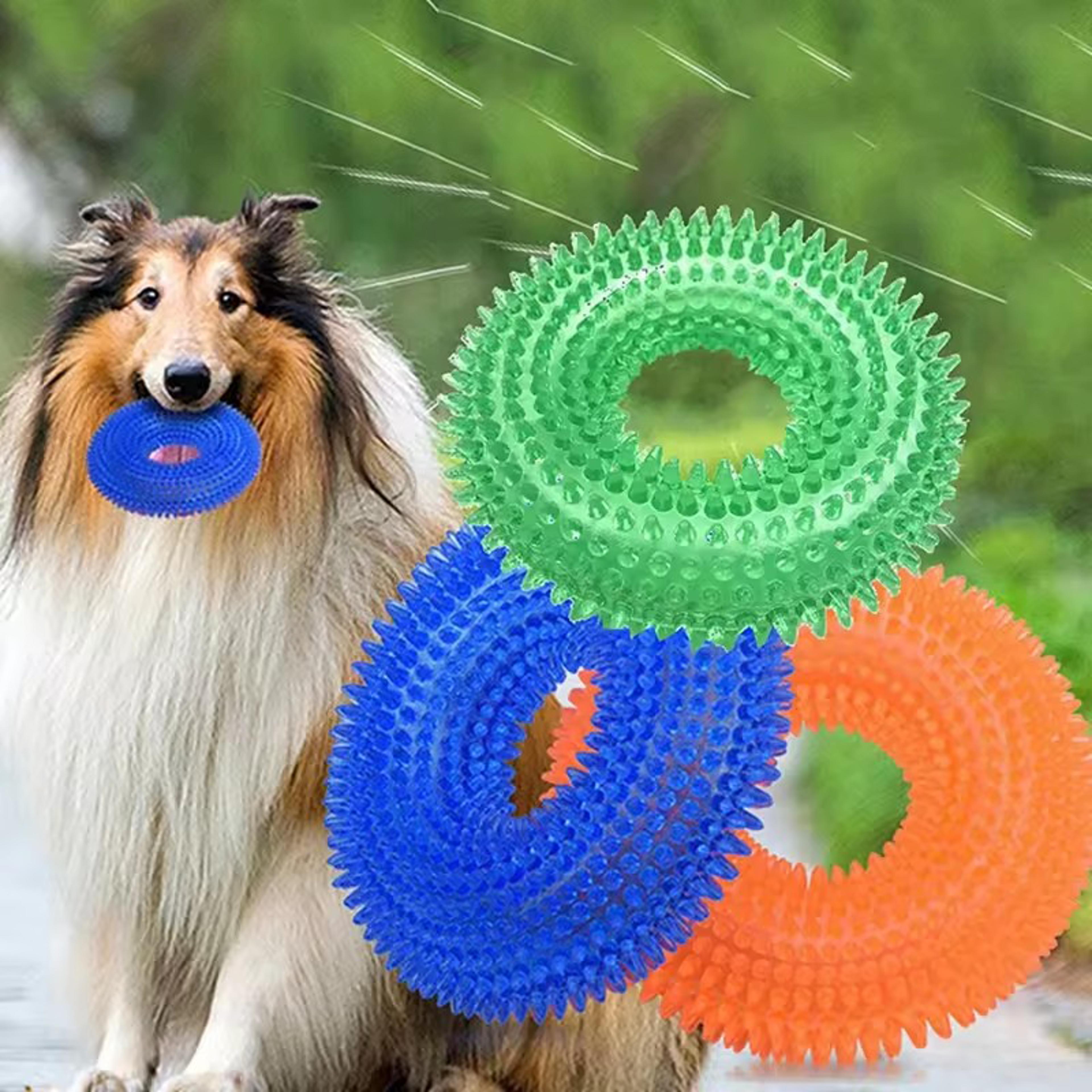 Natural TPR Rubber Dog Chew Toy Interactive Squeaky Thorn Ring For Puppy Teeth Cleaning And Grindin 2