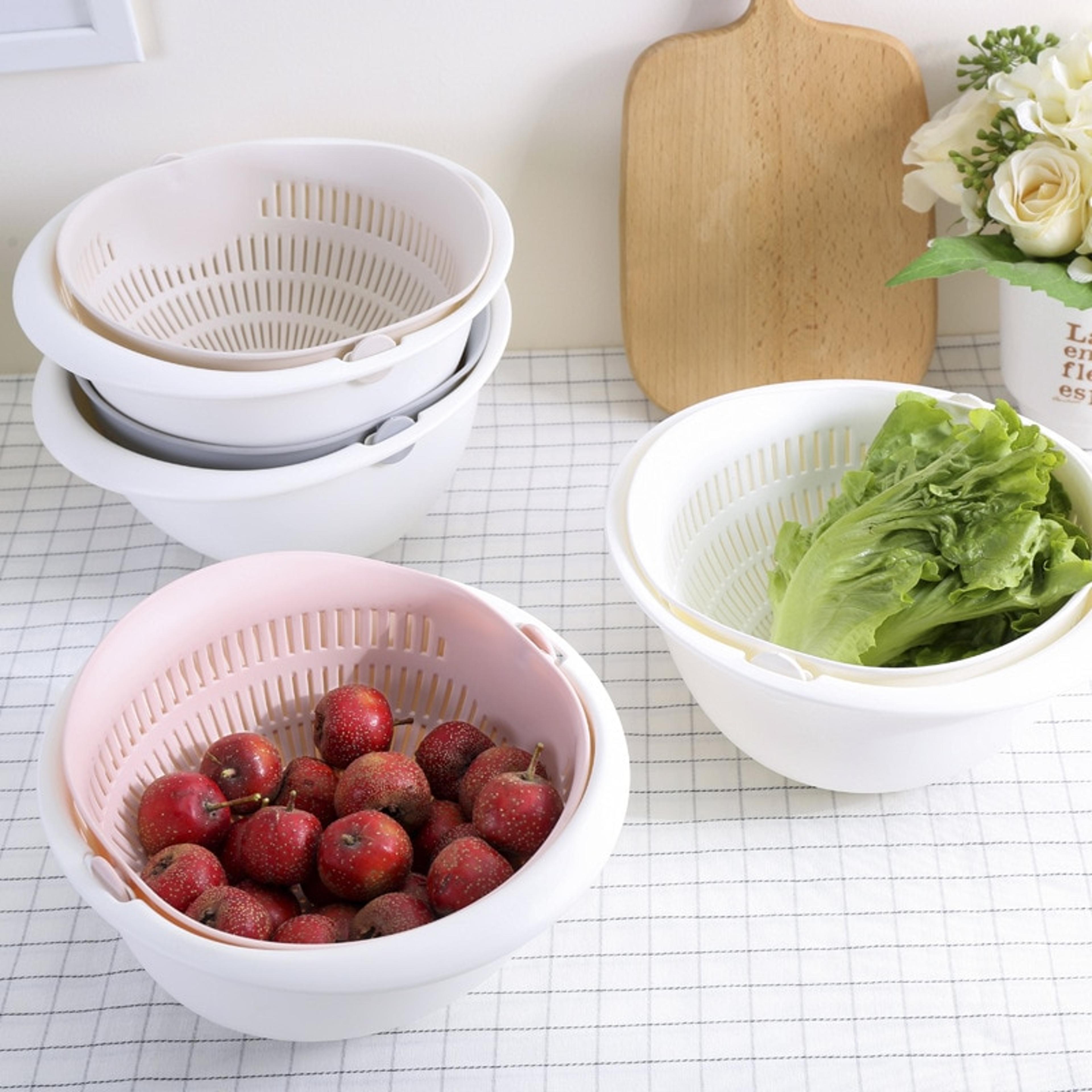 Kitchen Fruit Tray With Removable Double Layer Rotating Washing Basket Household Draining Basin For 3