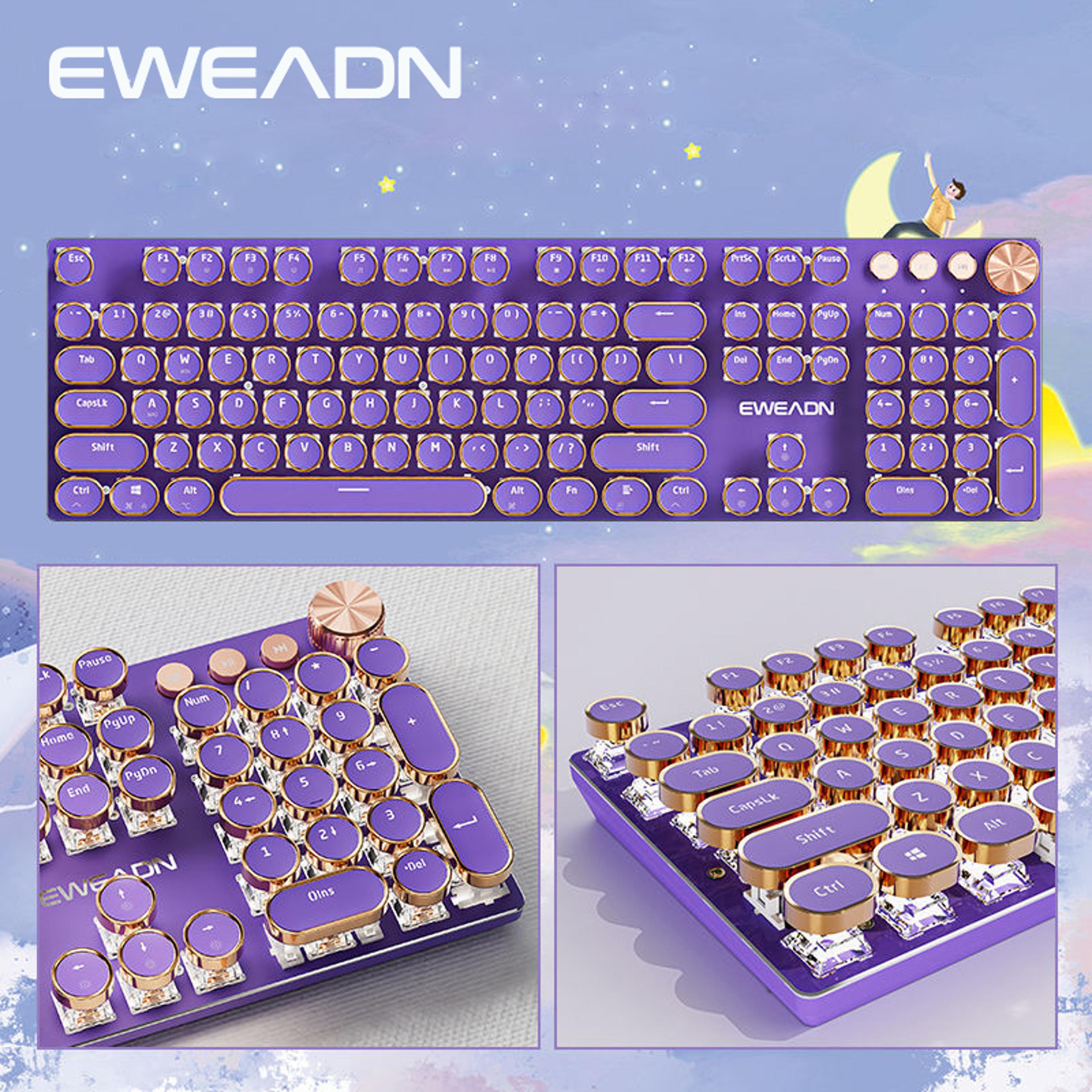 Punk Typewriter Mechanical Gaming Keyboard LED White Backlit Round Keycaps KeyWire Separation 5