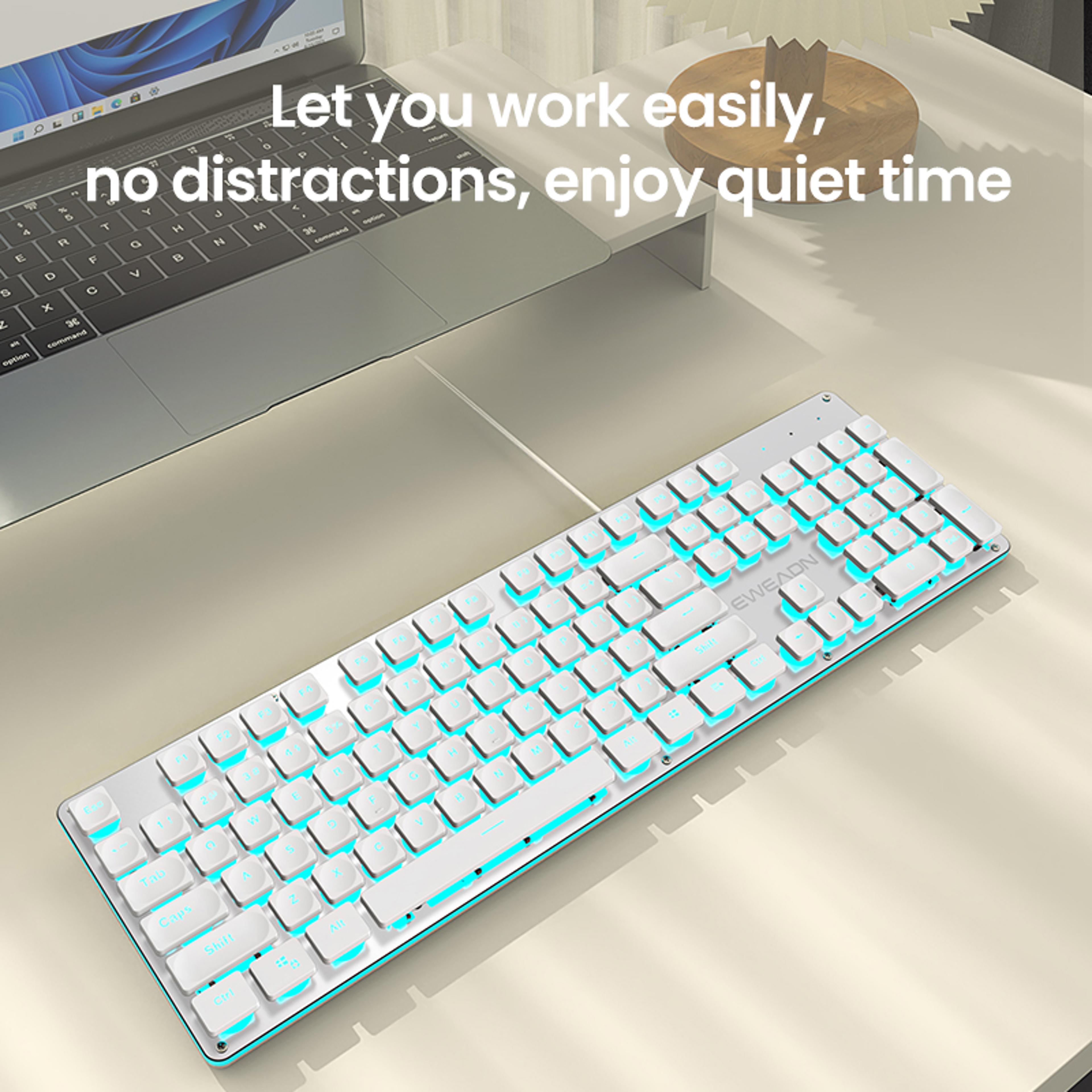 Silent Office Keyboard Wired With Water Drop Keycaps AllMetal Panel For Gaming And Office Use White 2