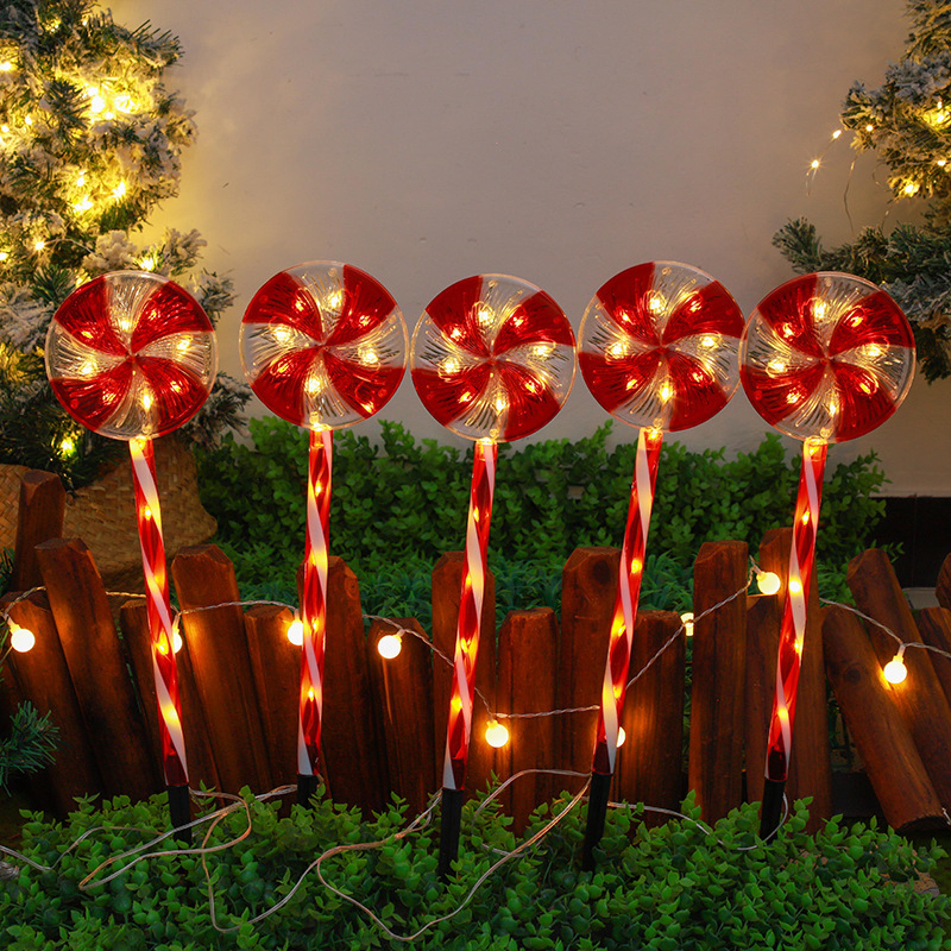 Candy Cane Stake Lights Christmas Solar Pathway Lights Waterproof Holiday Decorations Lawn Light 4