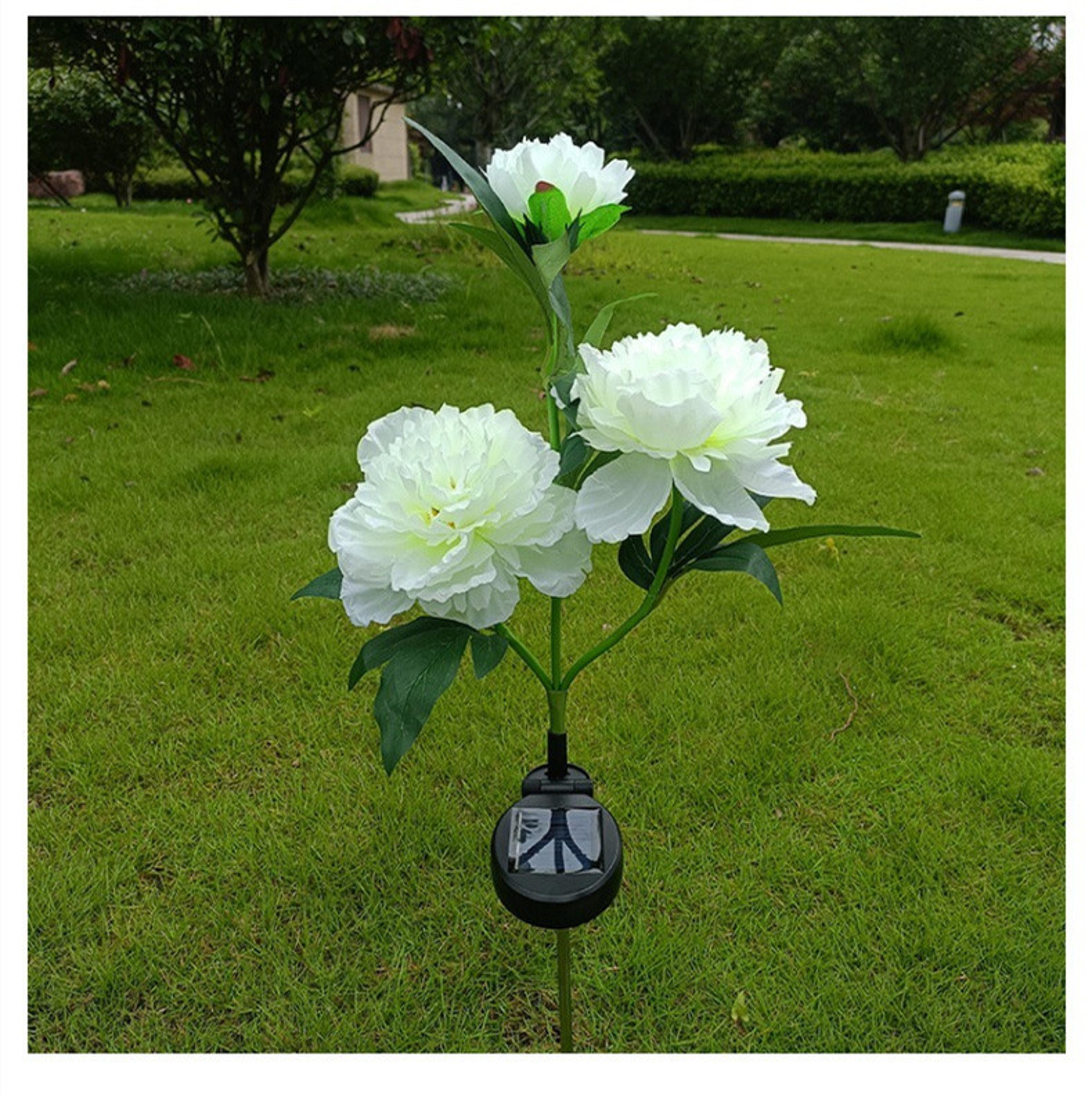 Waterproof Solar Garden Lights Head Peony Flowers For Yard Outdoor Lawn Decor Pathway Pink Lights 6