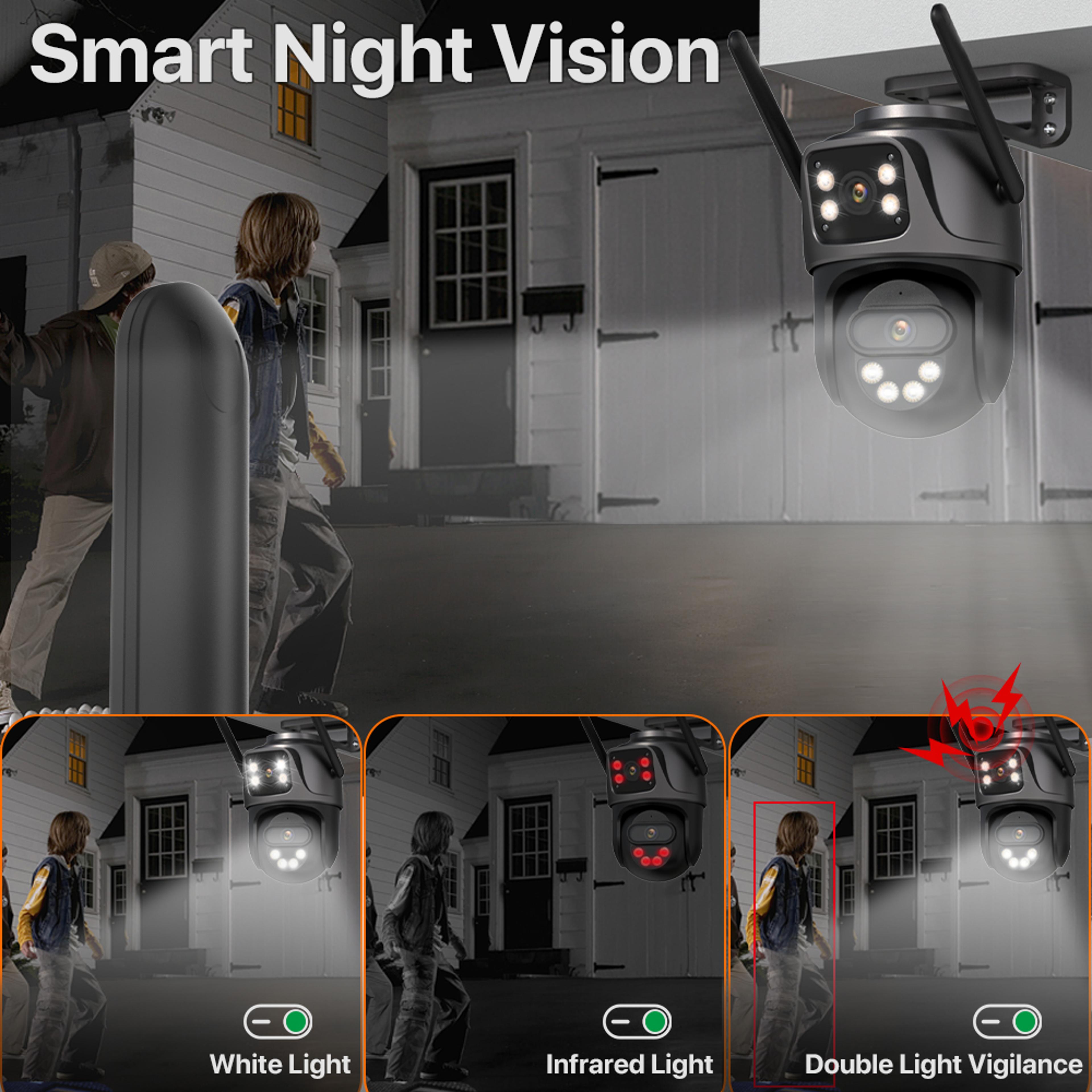 Outdoor Dual Lens PTZ Camera Three Screen WIFI IP Camera ICsee Video Security AI Human Detection 2