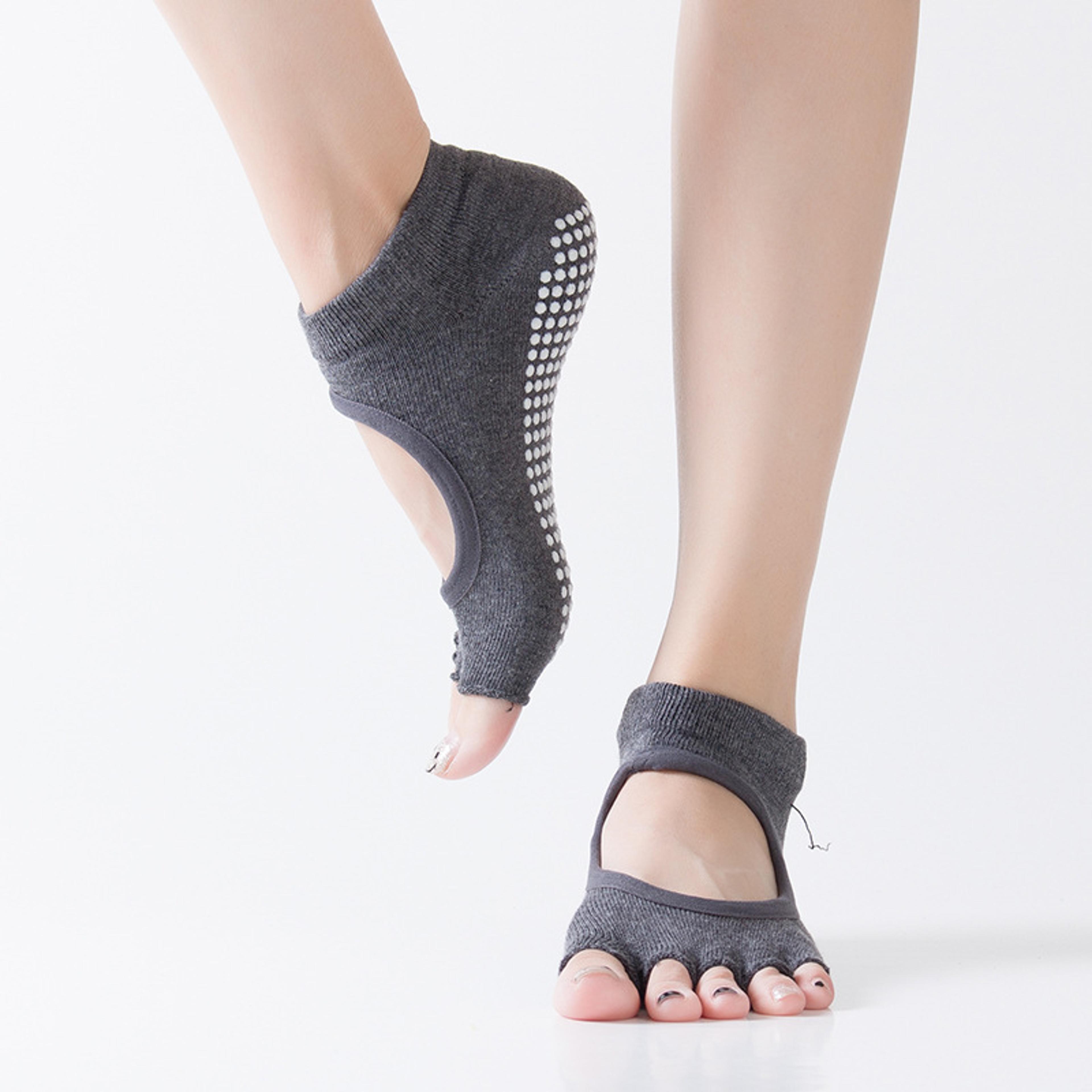 Breathable Pilates Socks For Women NonSlip Yoga Socks Five Toe Backless Fitness Slippers Ladies Bal 1