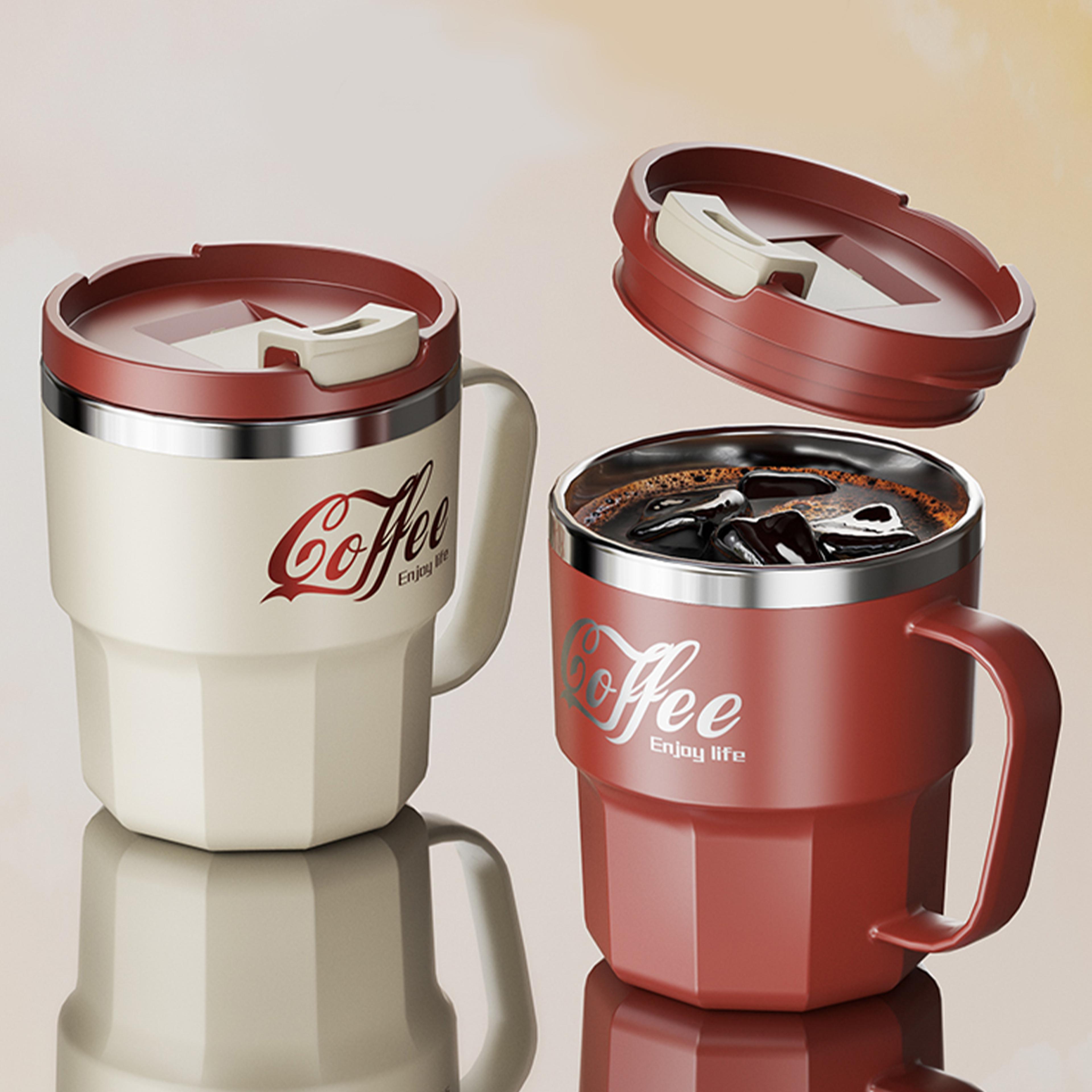 Insulated Coffee Mug Stainless Steel Drinkware With Lid  Handle Double Layer Reusable Coffee Cup Fo 1