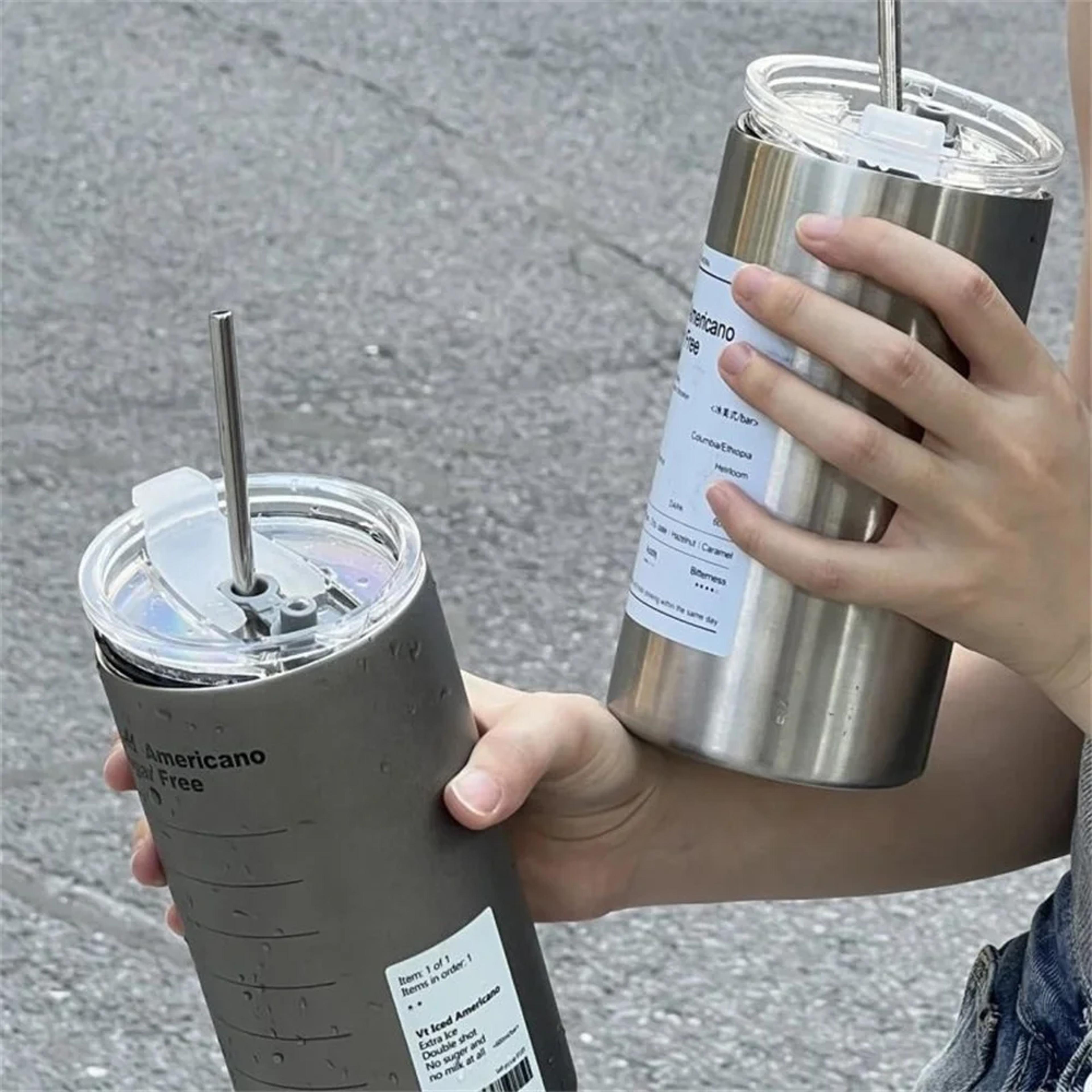 Portable Thermos Cup With Straw 304 Stainless Steel Coffee Mug Thermal Insulated Water Bottle 6